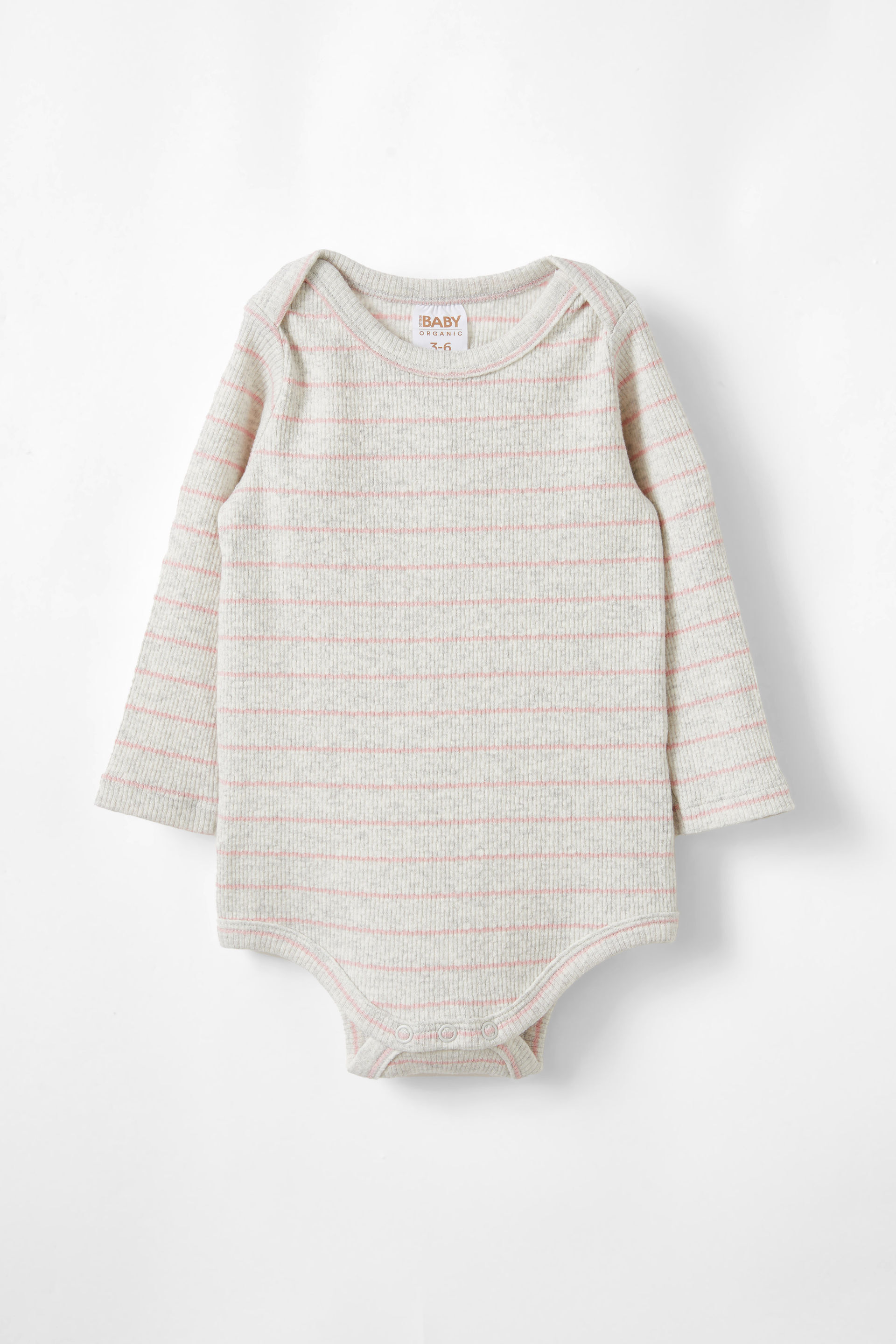 Organic Pointelle Long Sleeve Bubbysuit oatmeal marle/zephyr stripe