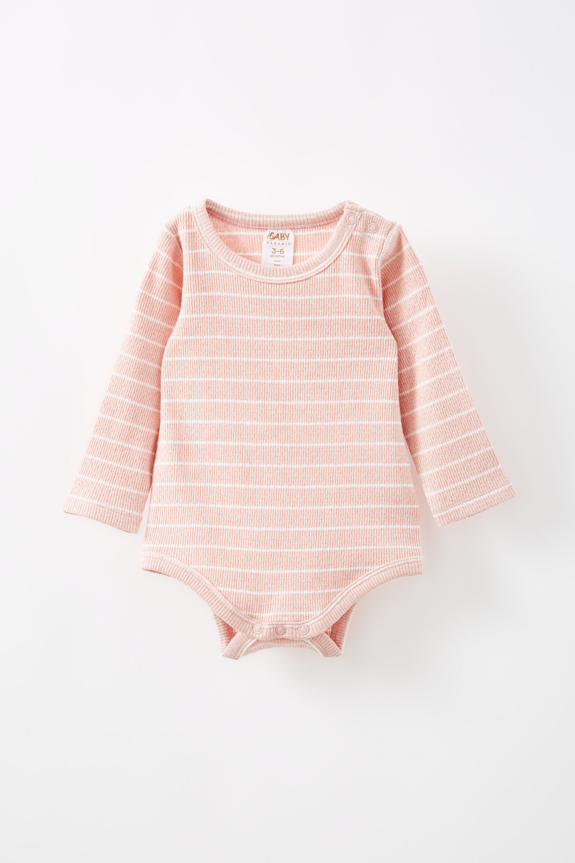 Organic Pointelle Long Sleeve Bubbysuit zephyr marle/milk stripe