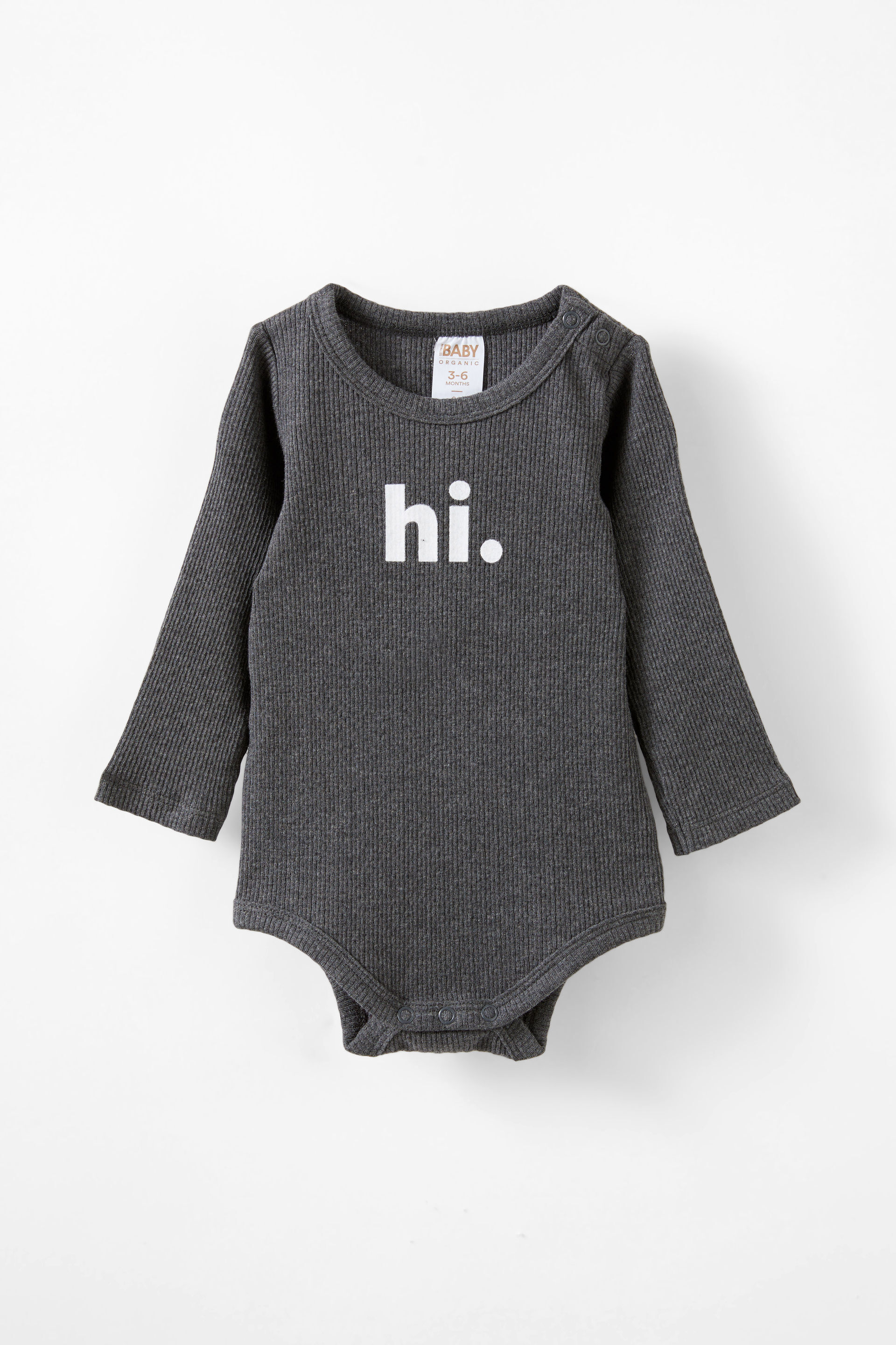Organic Pointelle Long Sleeve Bubbysuit charcoalmarle/hi