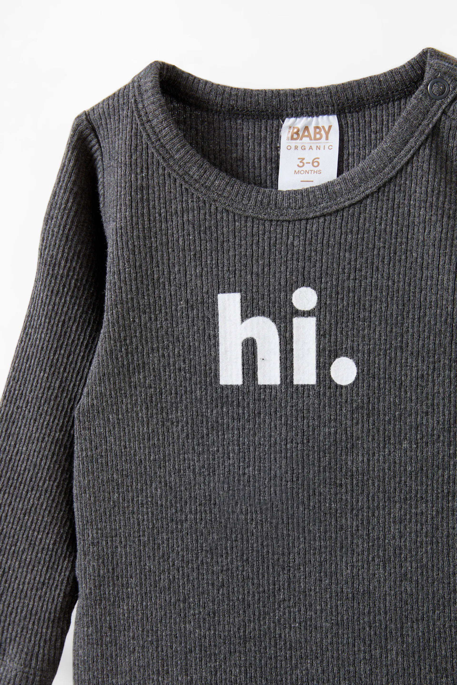 Organic Pointelle Long Sleeve Bubbysuit charcoalmarle/hi