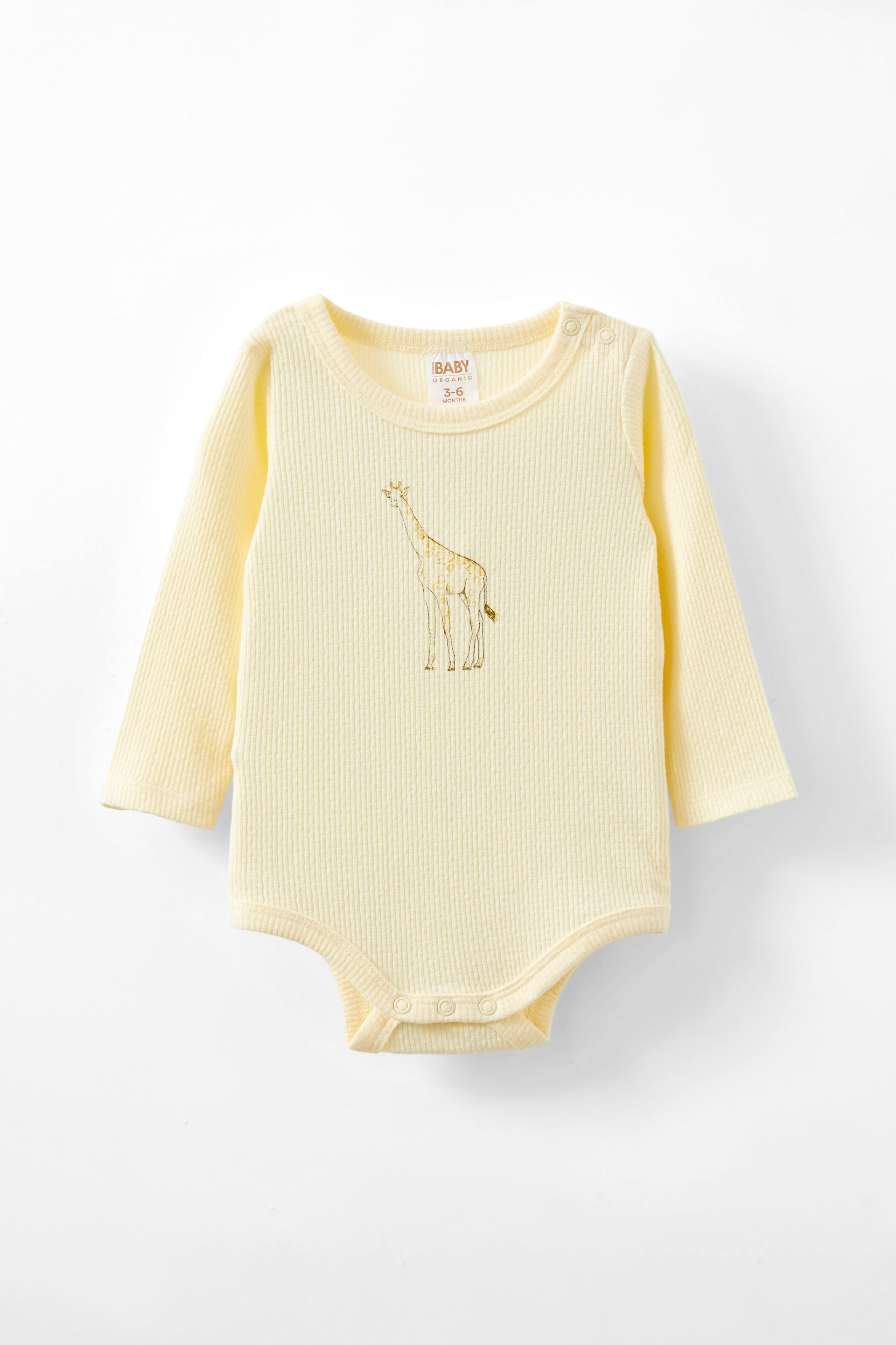 Organic Pointelle Long Sleeve Bubbysuit lemon squash/jesse giraffe