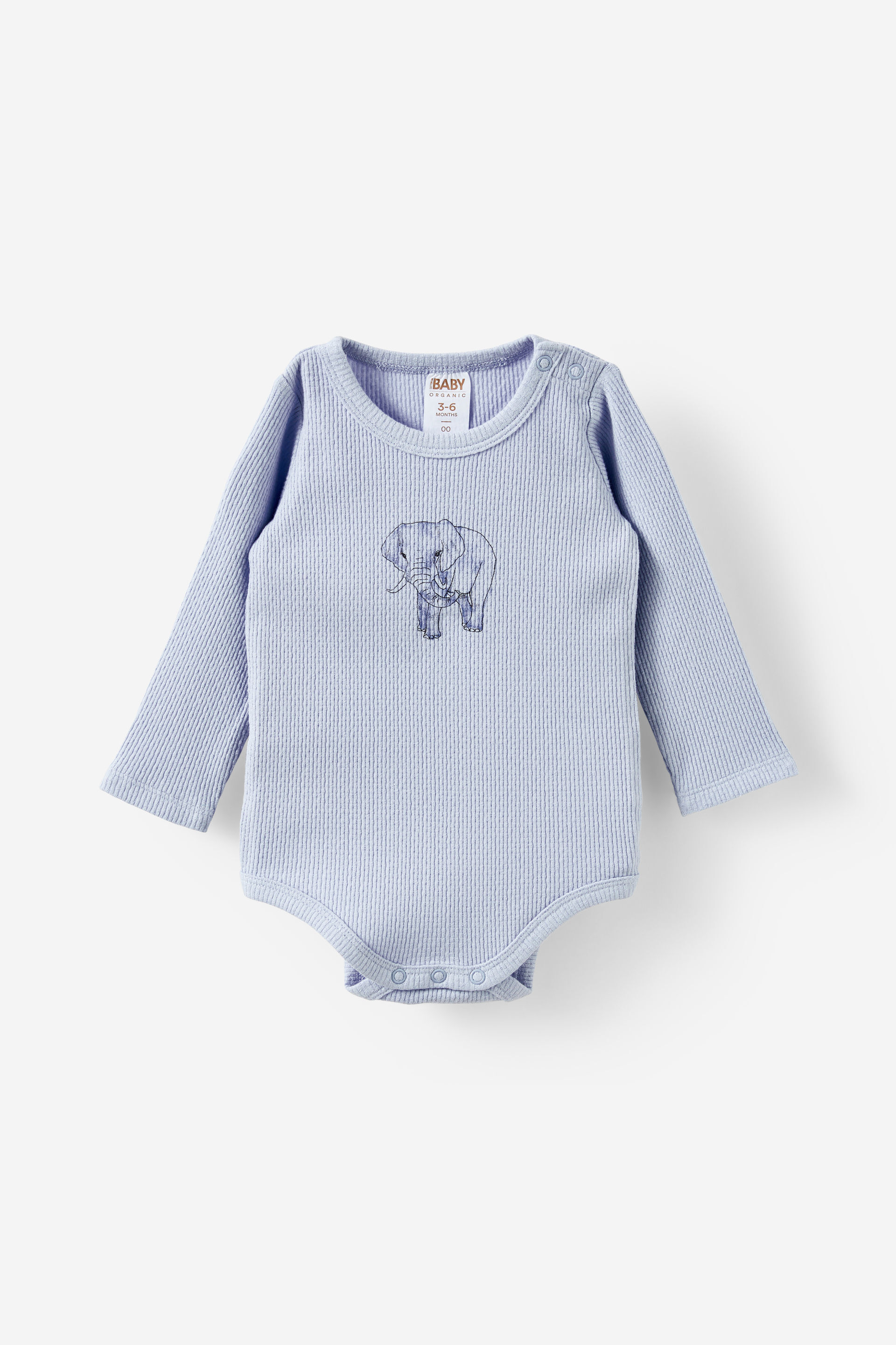 Organic Pointelle Long Sleeve Bubbysuit perwinkle/everly elephant