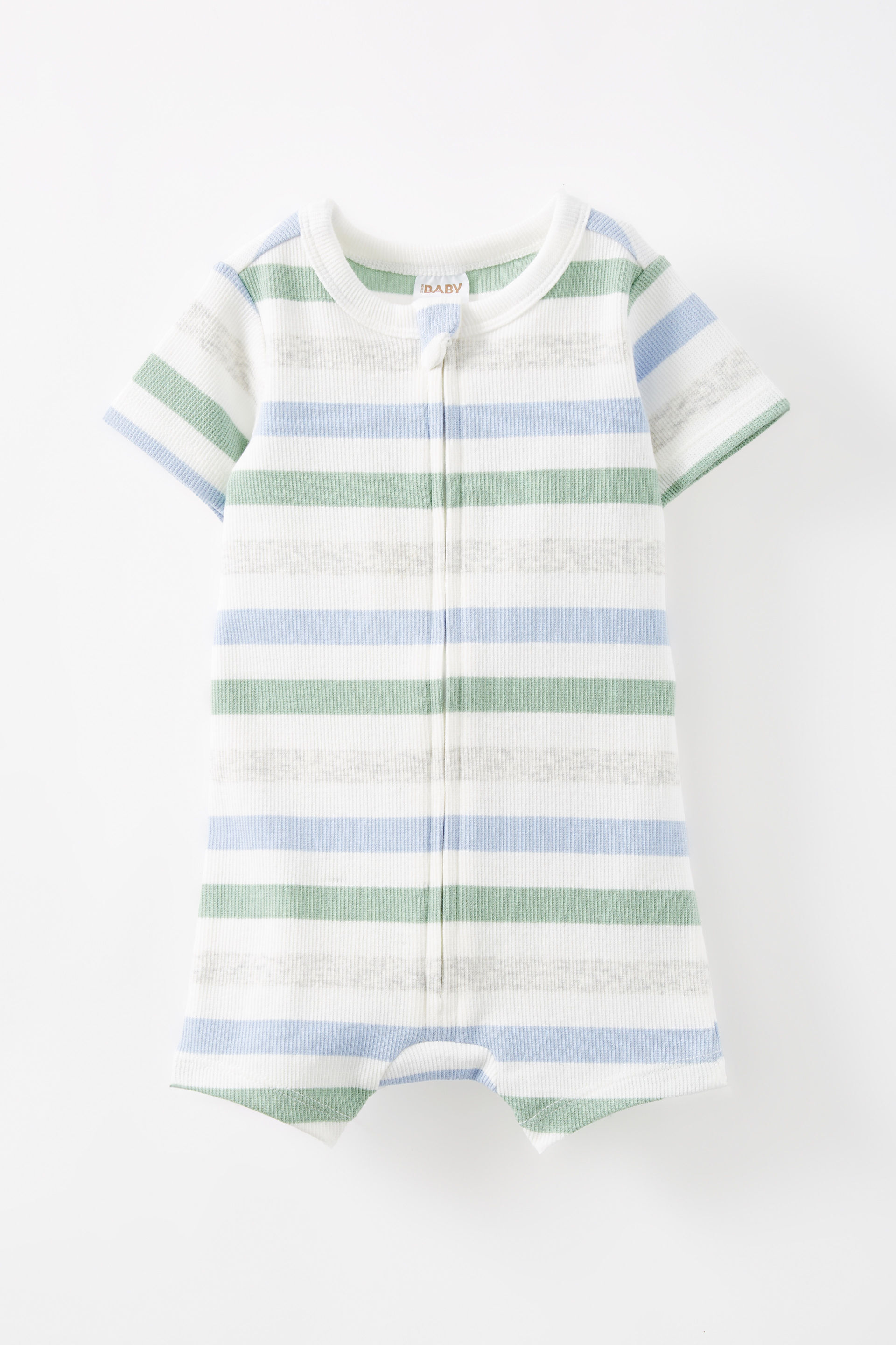 The Billie Short Sleeve Zip Romper dawn blue/multi stripe
