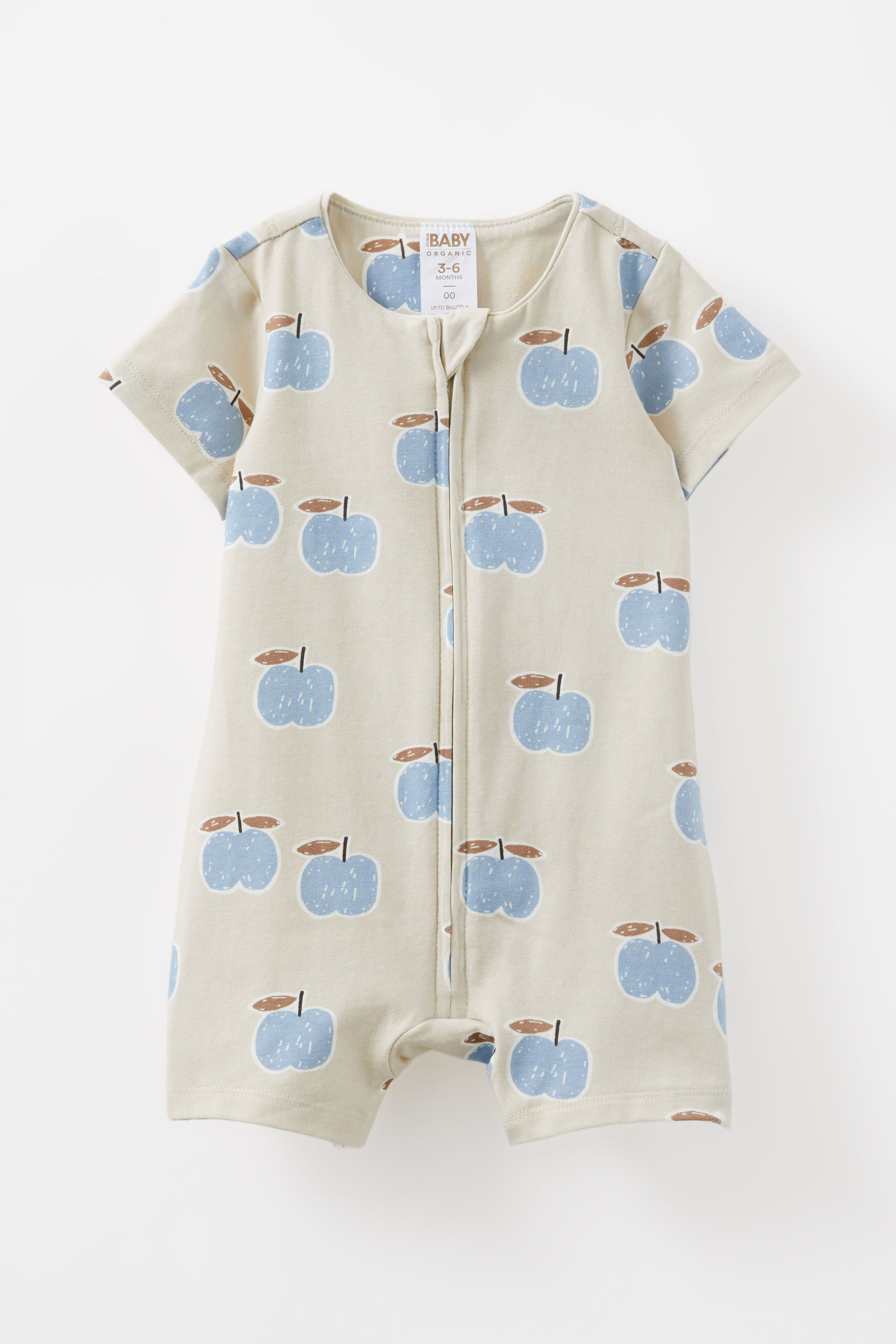 The Billie Short Sleeve Zip Romper rainy day/apple a day