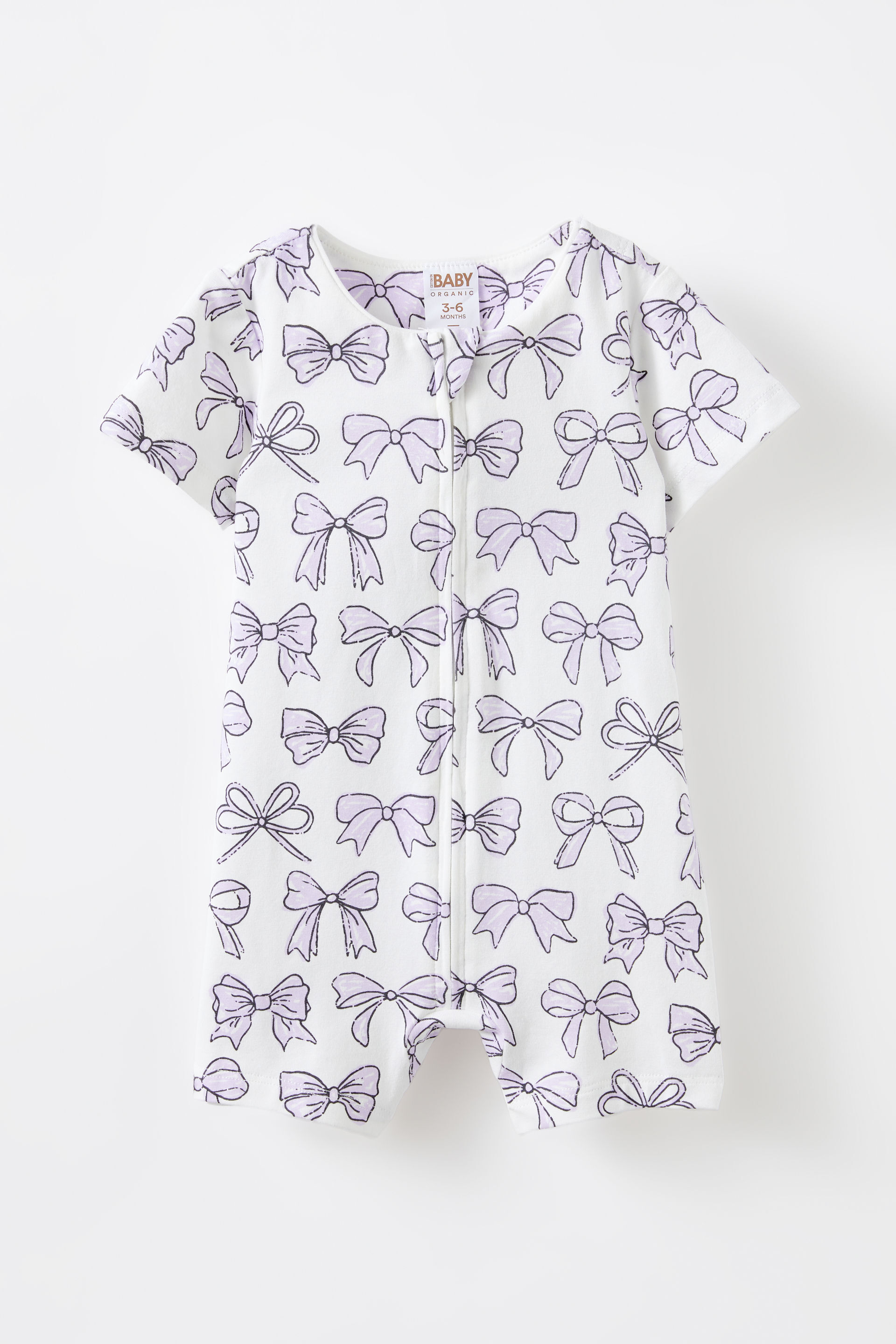 The Billie Short Sleeve Zip Romper vintage lilac/sketchy bows