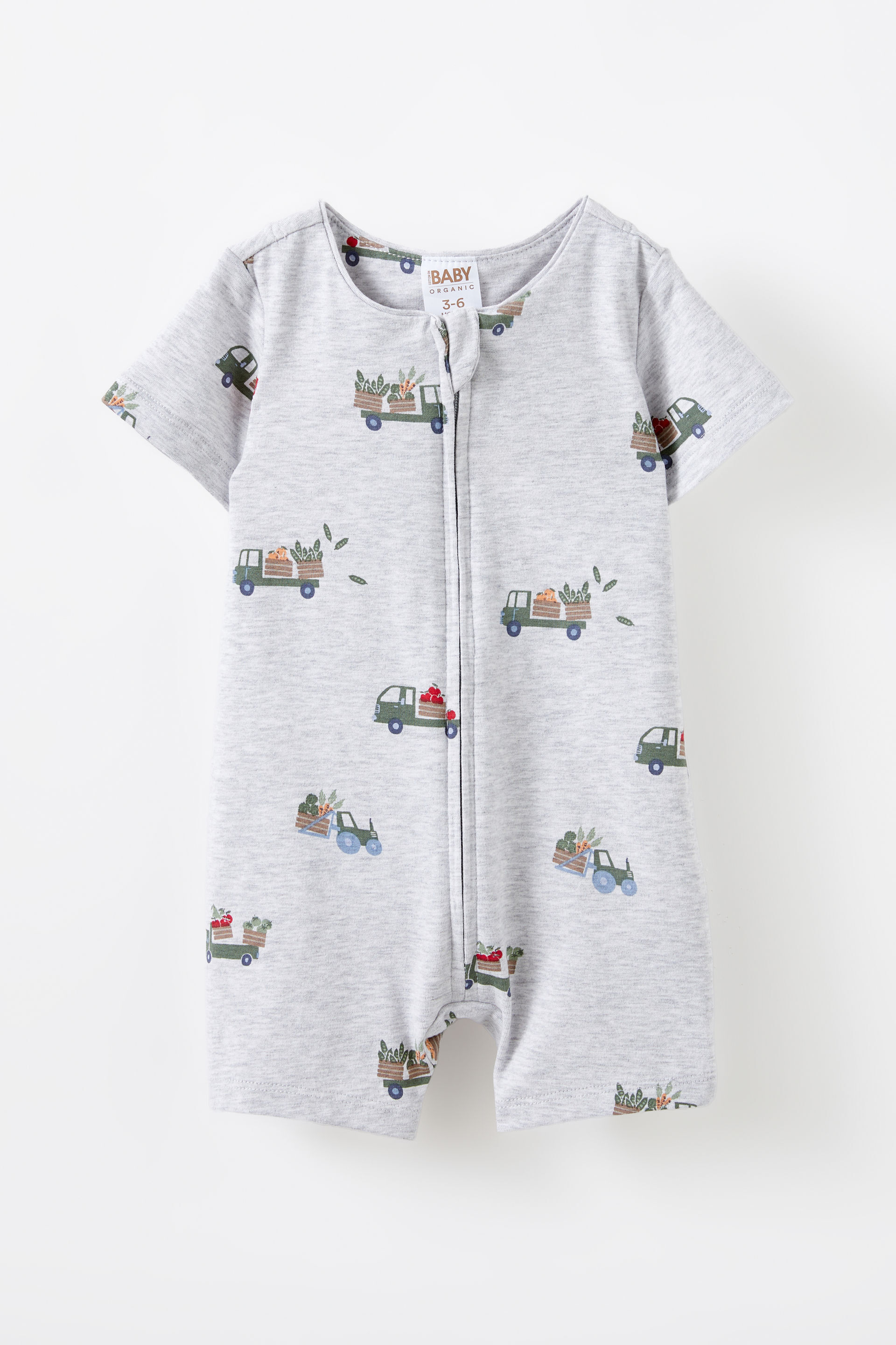 The Billie Short Sleeve Zip Romper cloud marle/farmer s market trucks