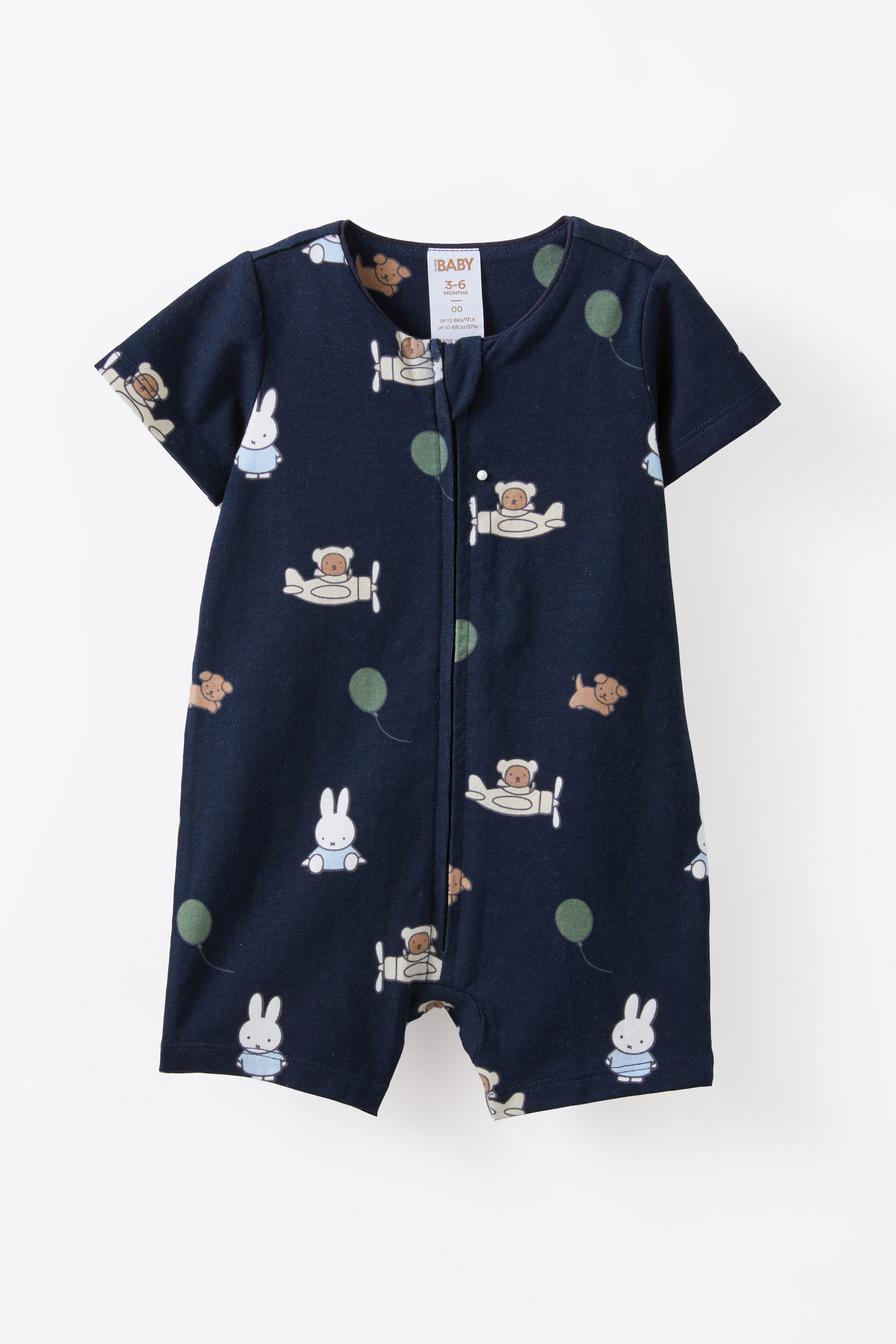 Miffy Short Sleeve Zip Romper lcn mif navy ink/rainy day miffy friends