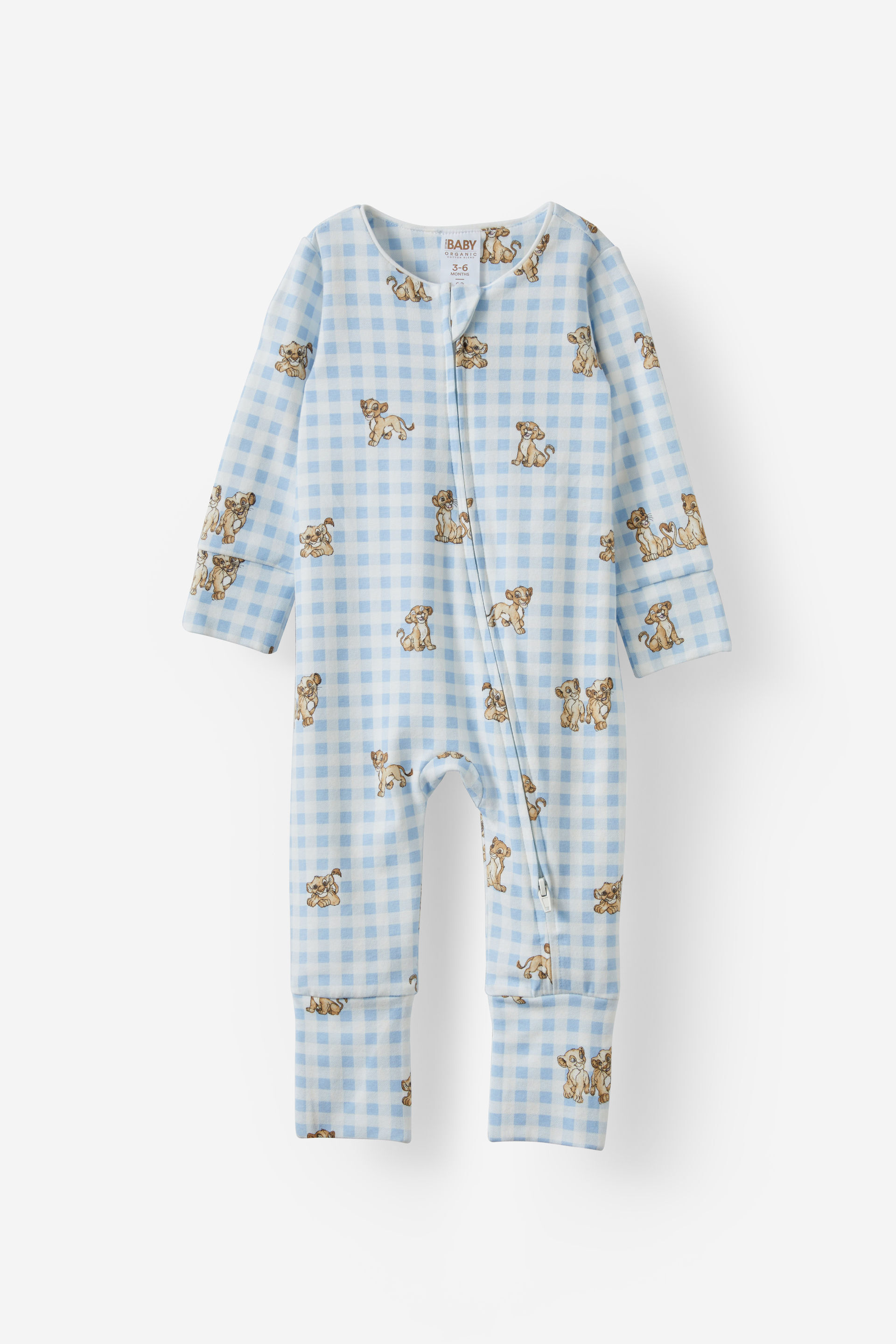 The Billie Long Sleeve Zip Romper License lcn dis dawn blue/simba & nala check