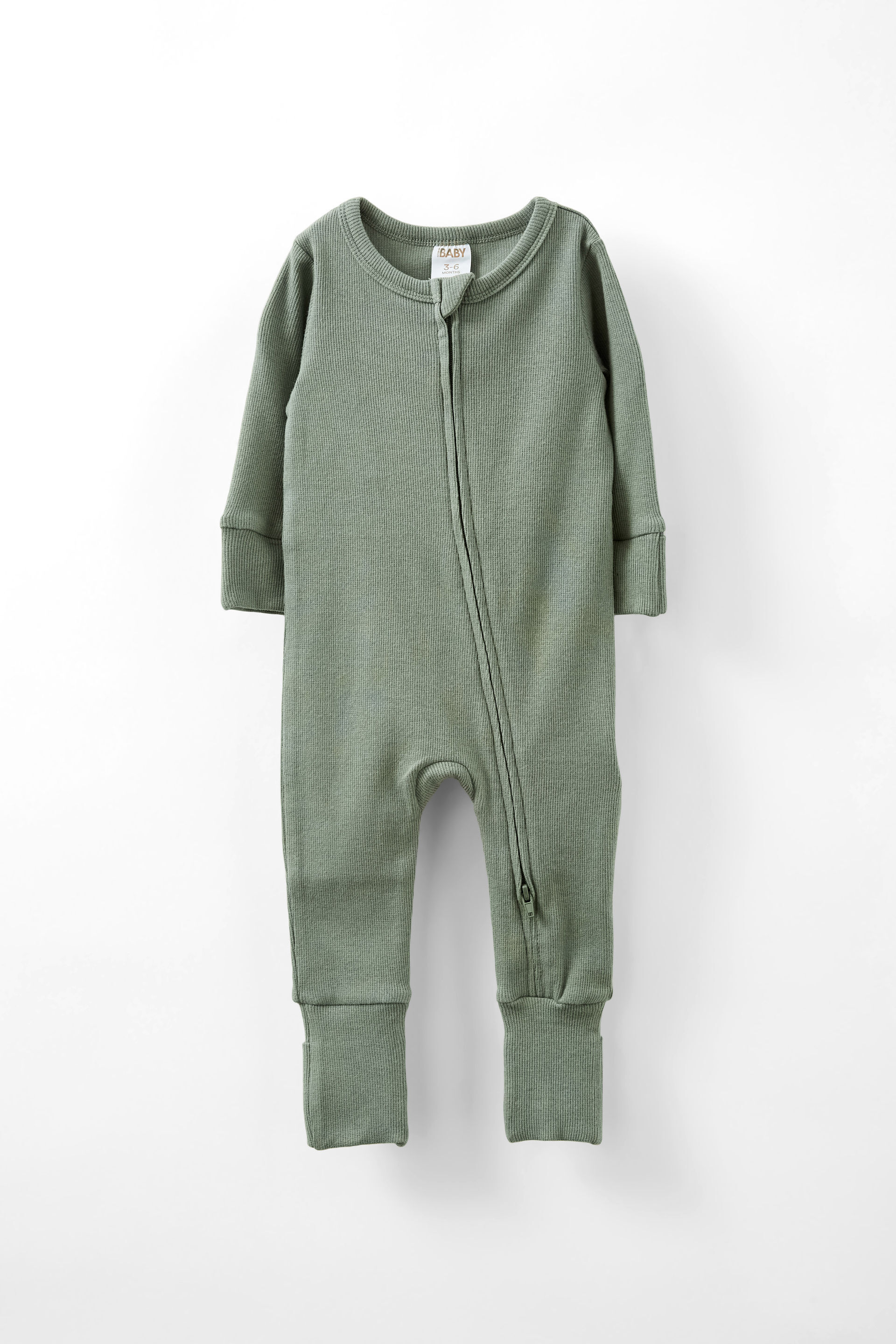 The Billie Long Sleeve Rib Romper swag green logo