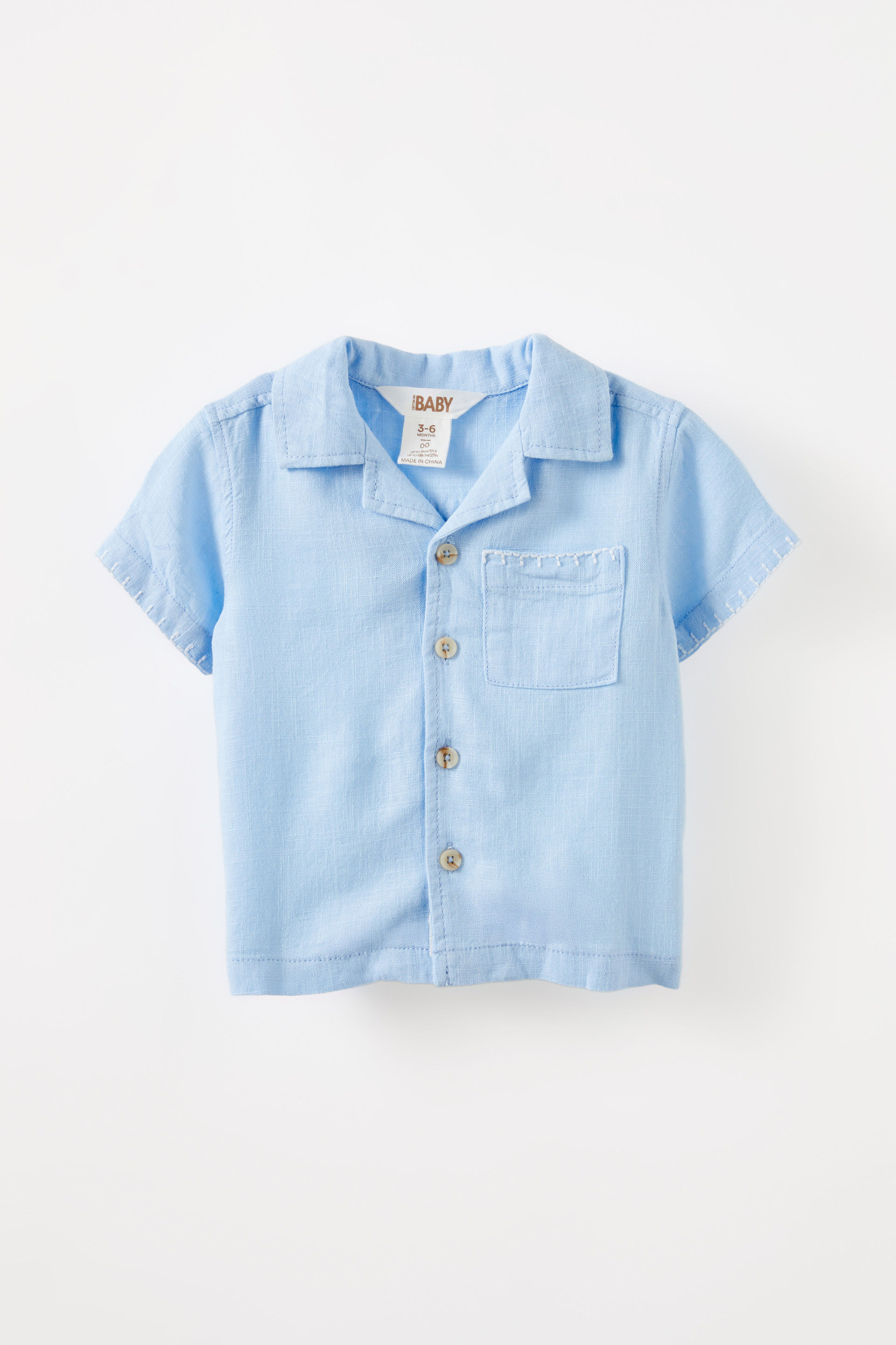 Leo Cuban Relaxed Shirt dawn blue/blanket stitch