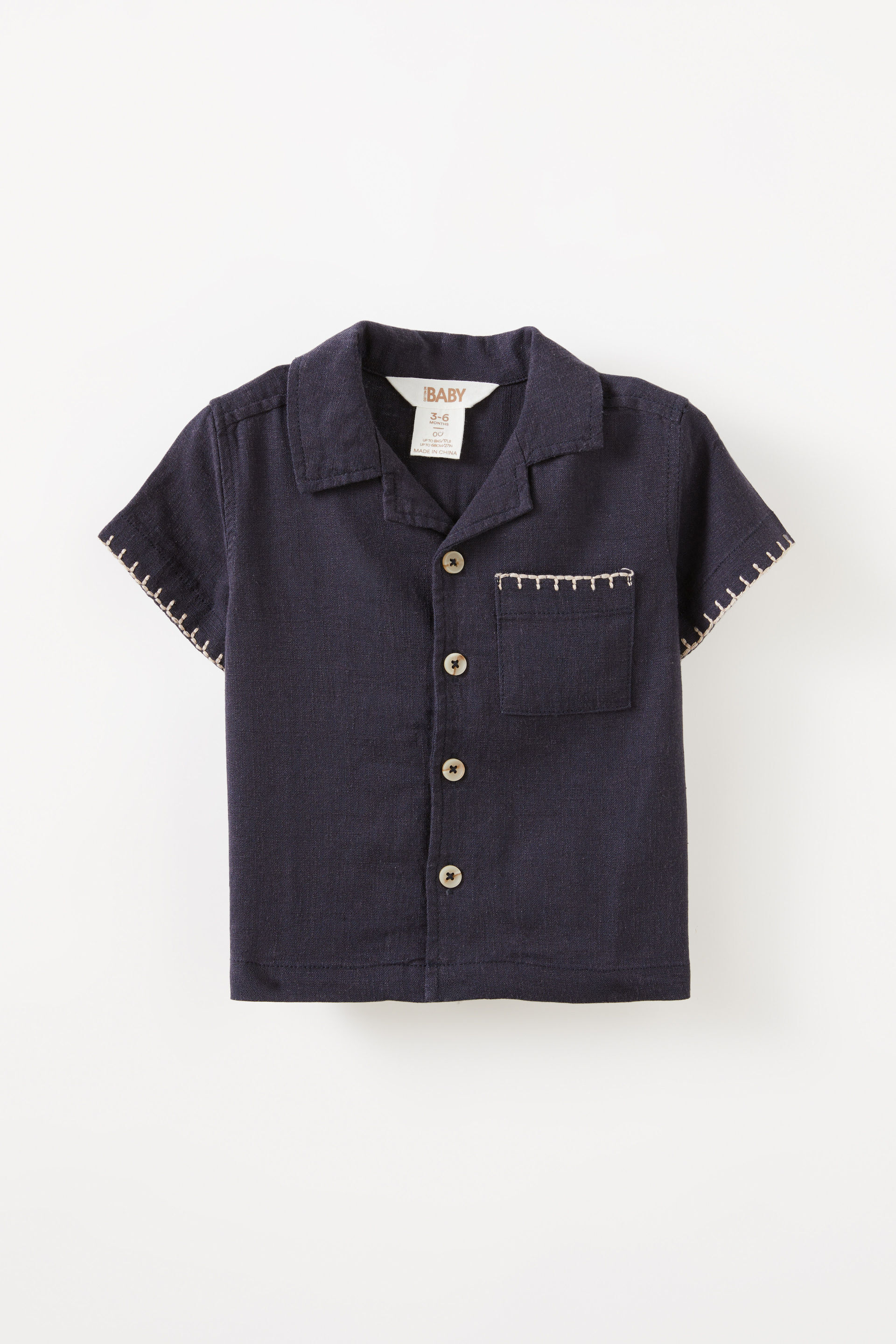 Leo Cuban Relaxed Shirt summer navy/blanket stitch
