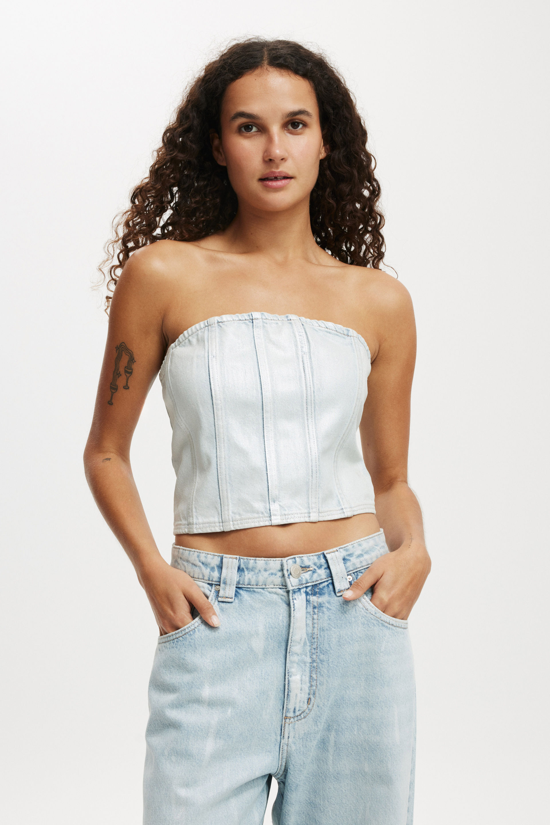 Denim Tube Top metallic/ pearl blue