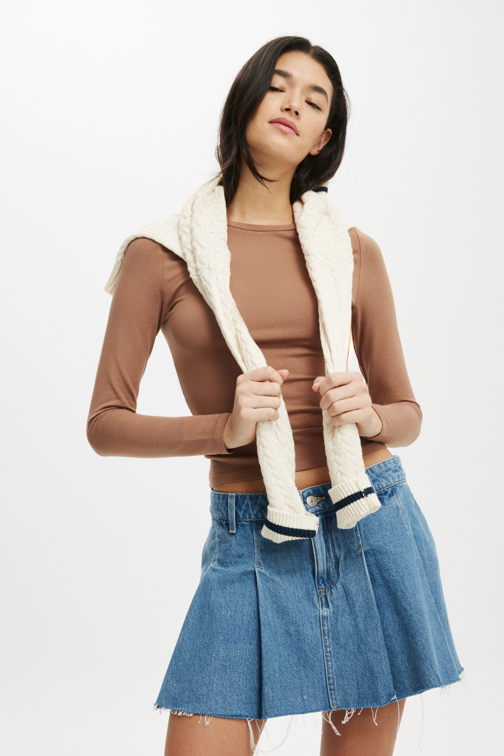 Pleated Denim Mini Skirt blue haze