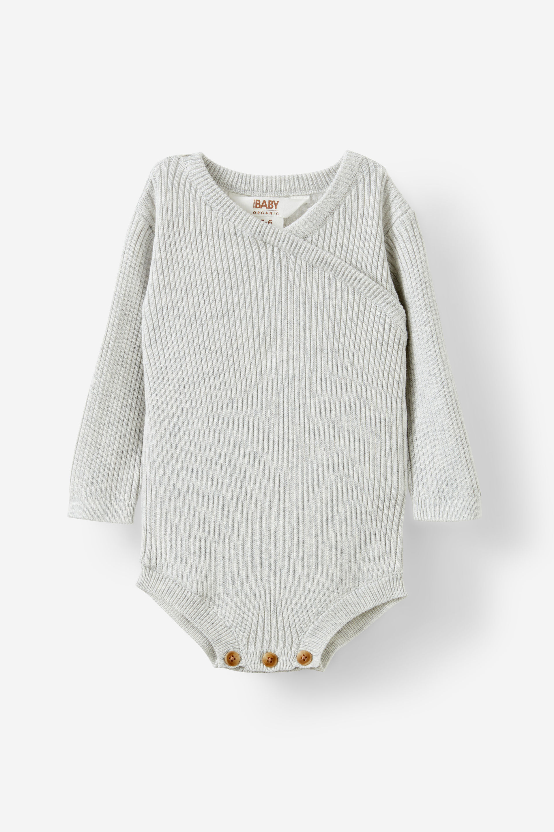 Organic Rib Knit Cross Over Tie Bubbysuit cloud marle