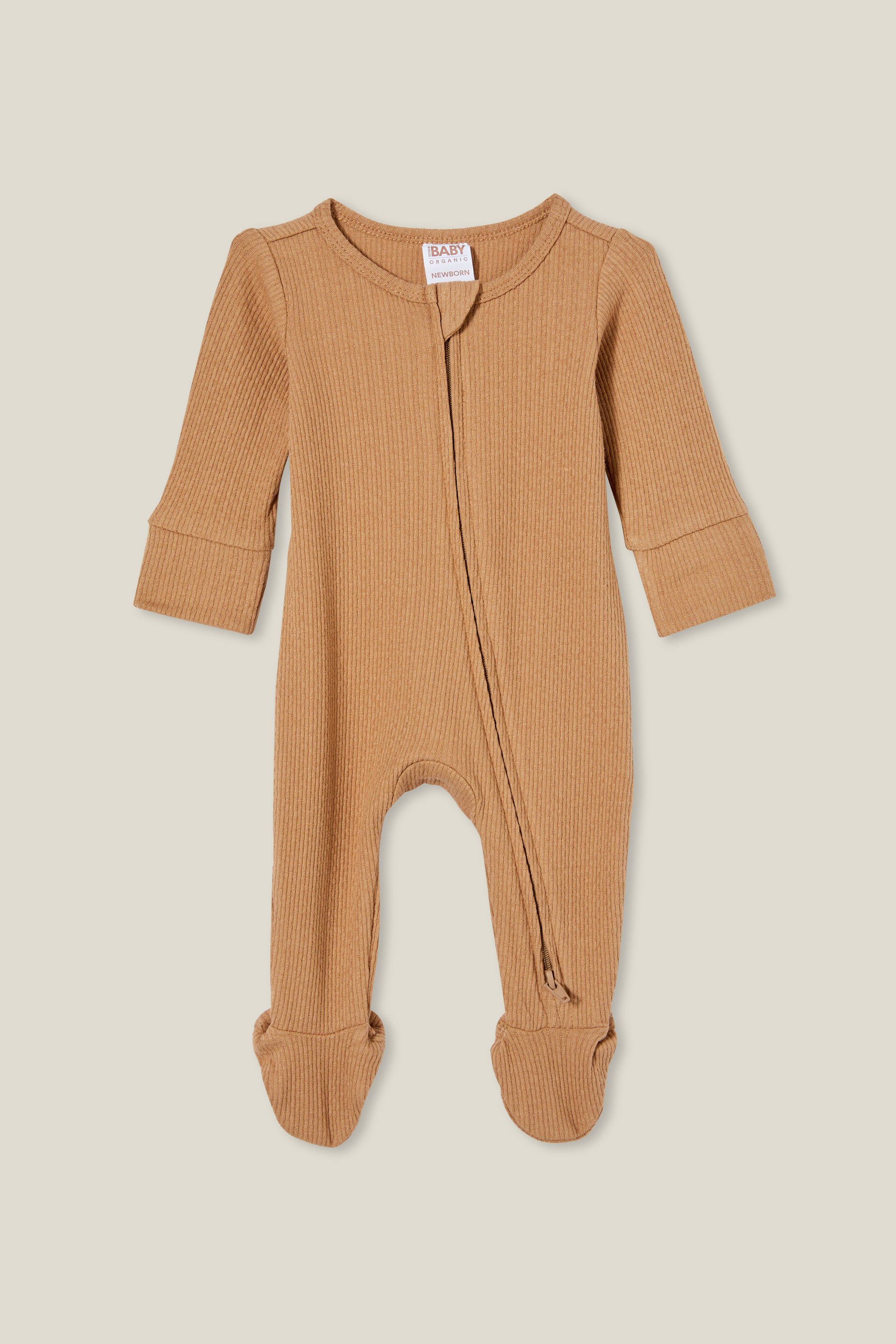 Organic Pointelle Zip All In One Romper taupy brown