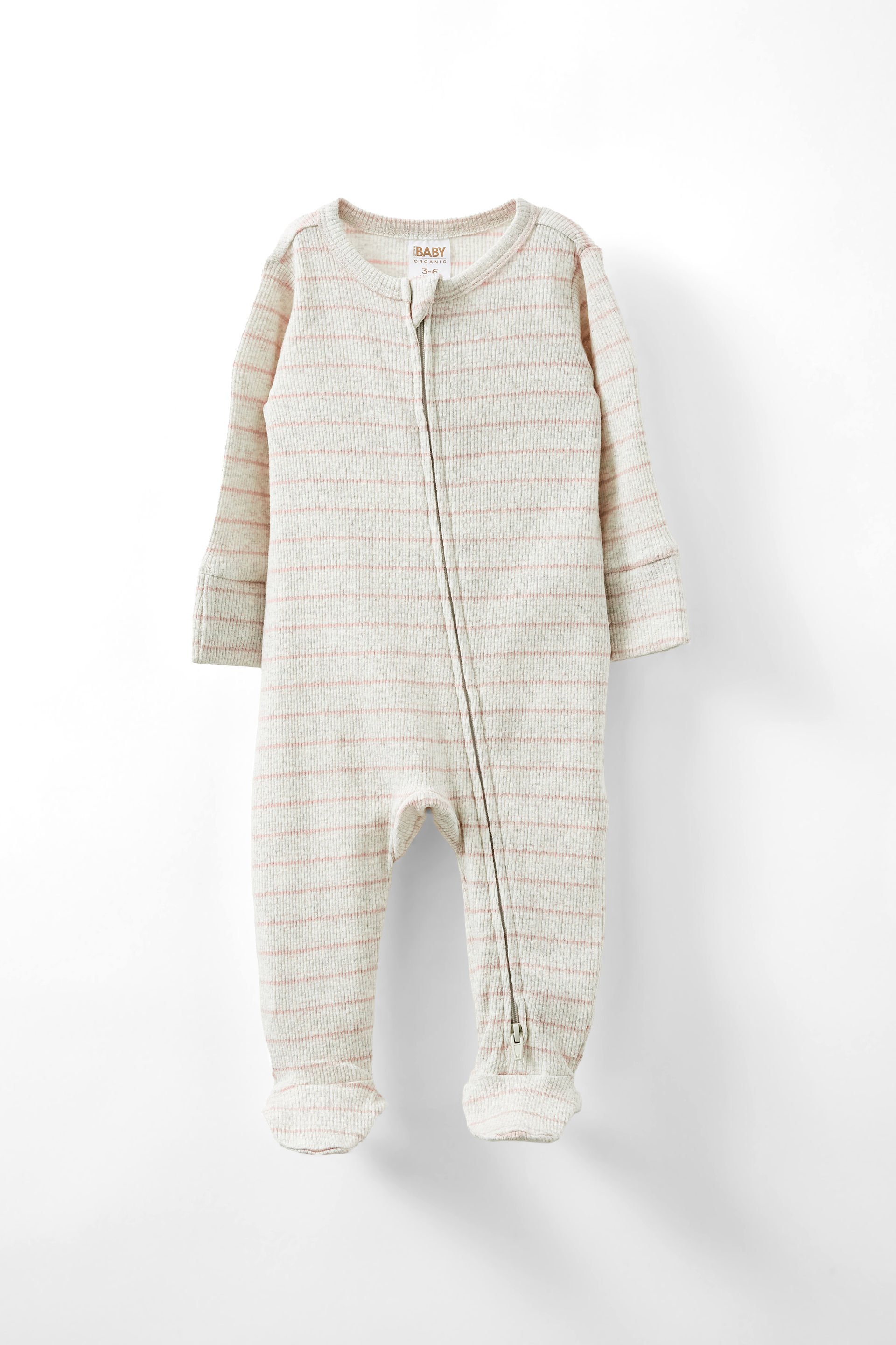 Organic Pointelle Zip All In One Romper oatmeal marle/zephyr stripe