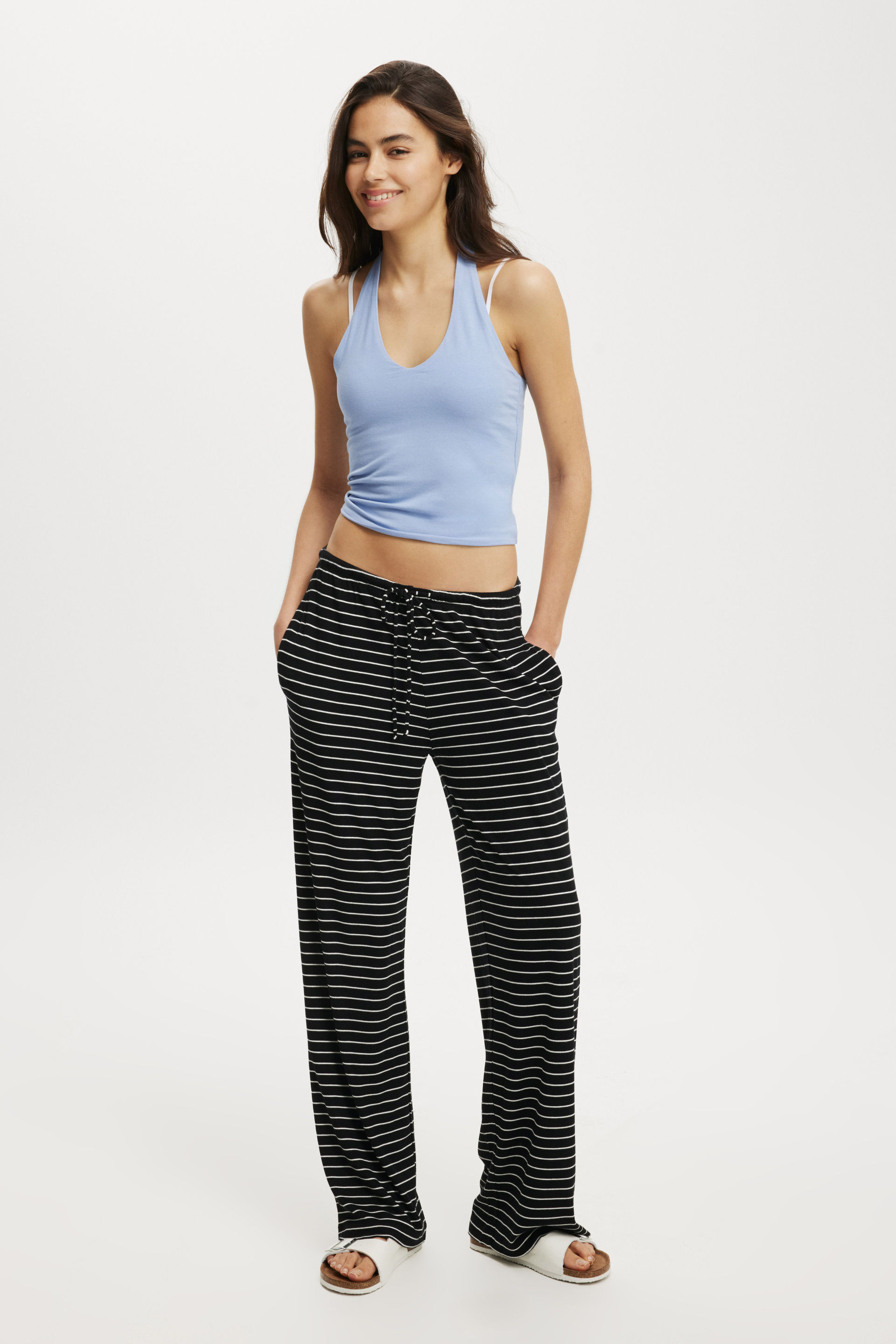Bella Wide Leg Pant black stripe