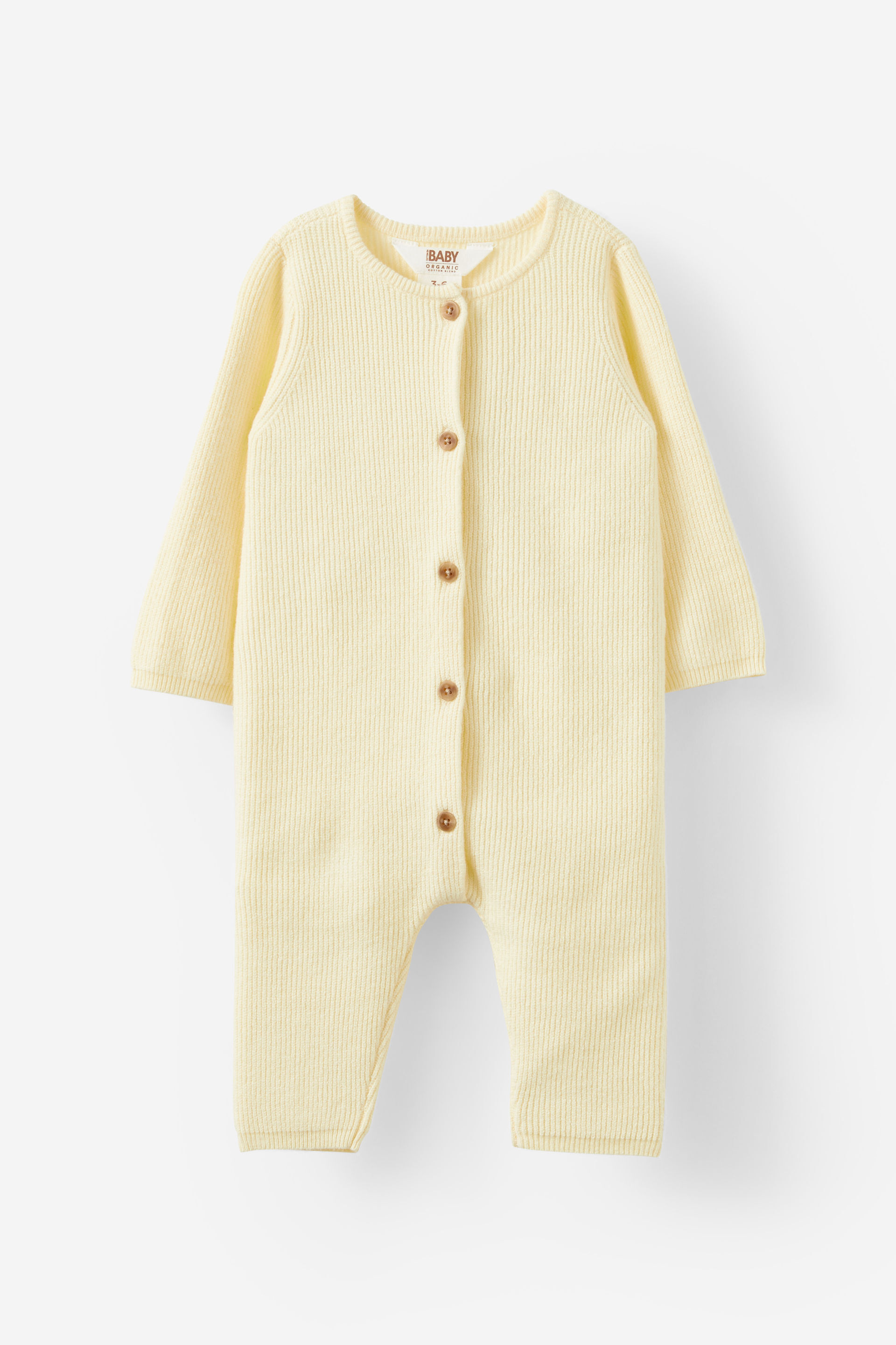 Organic Knit Long Sleeve All In One lemon squash