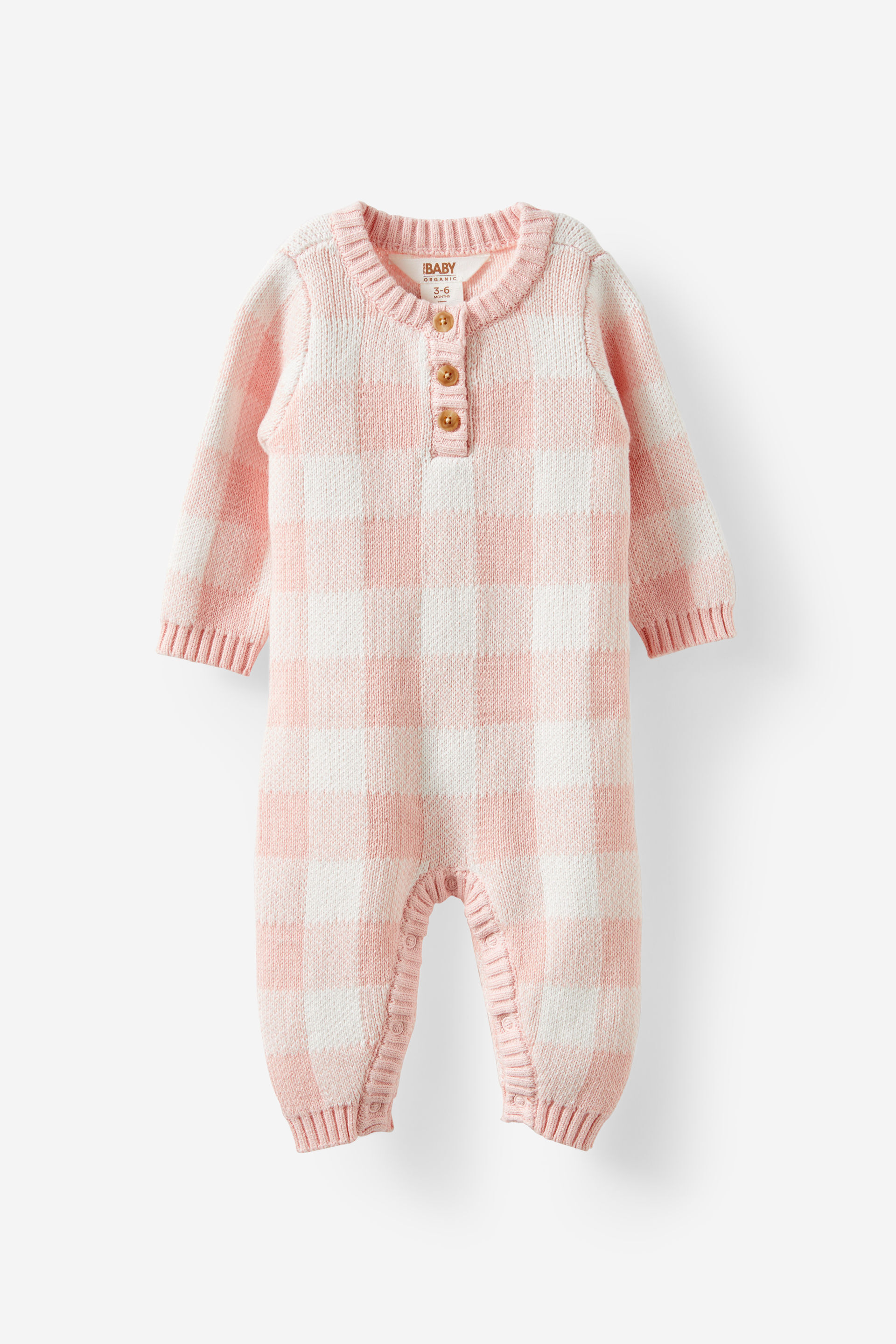 Organic Knit Long Sleeve All In One soft musk marle/buffalo check