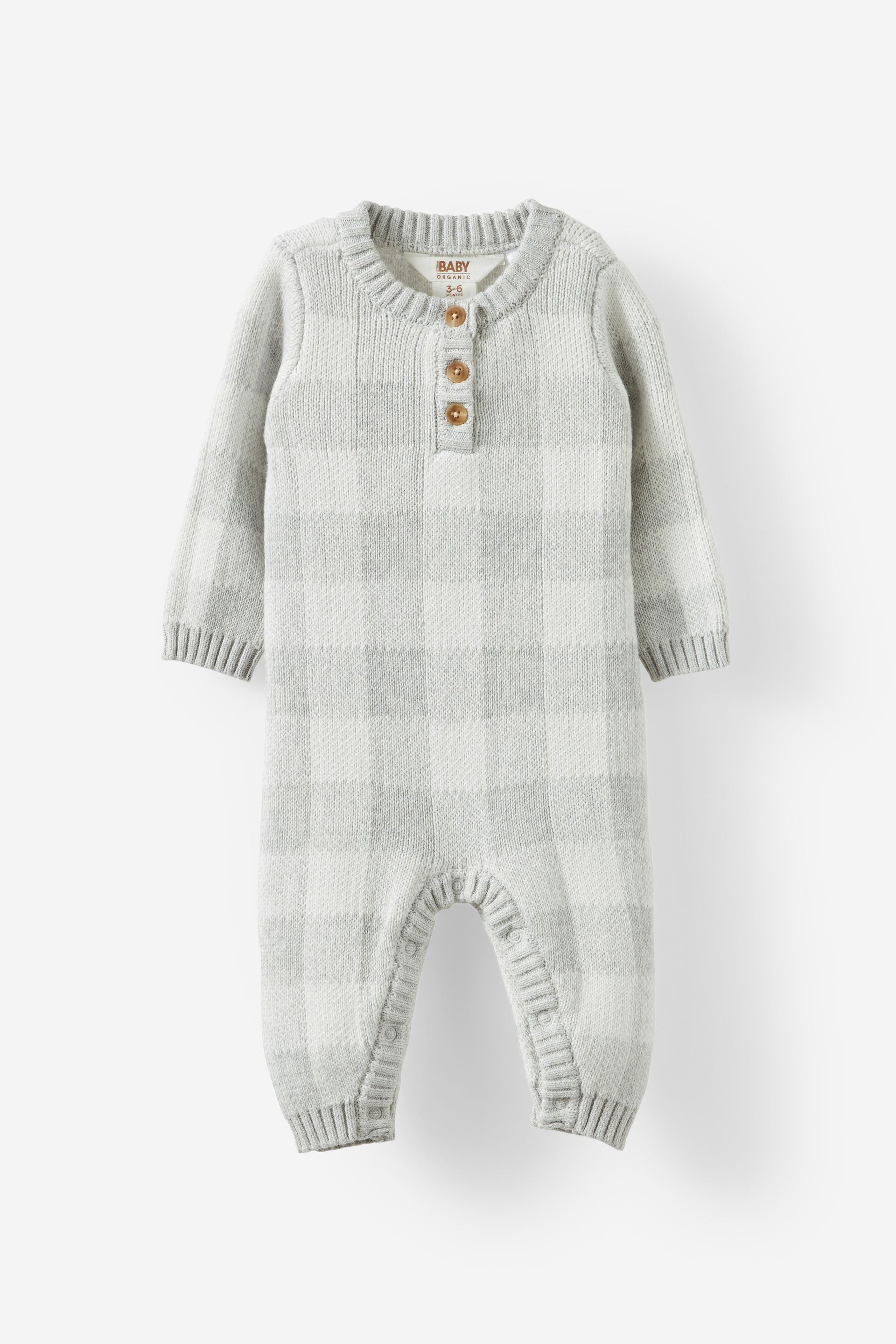Organic Knit Long Sleeve All In One cloud marle/buffalo check