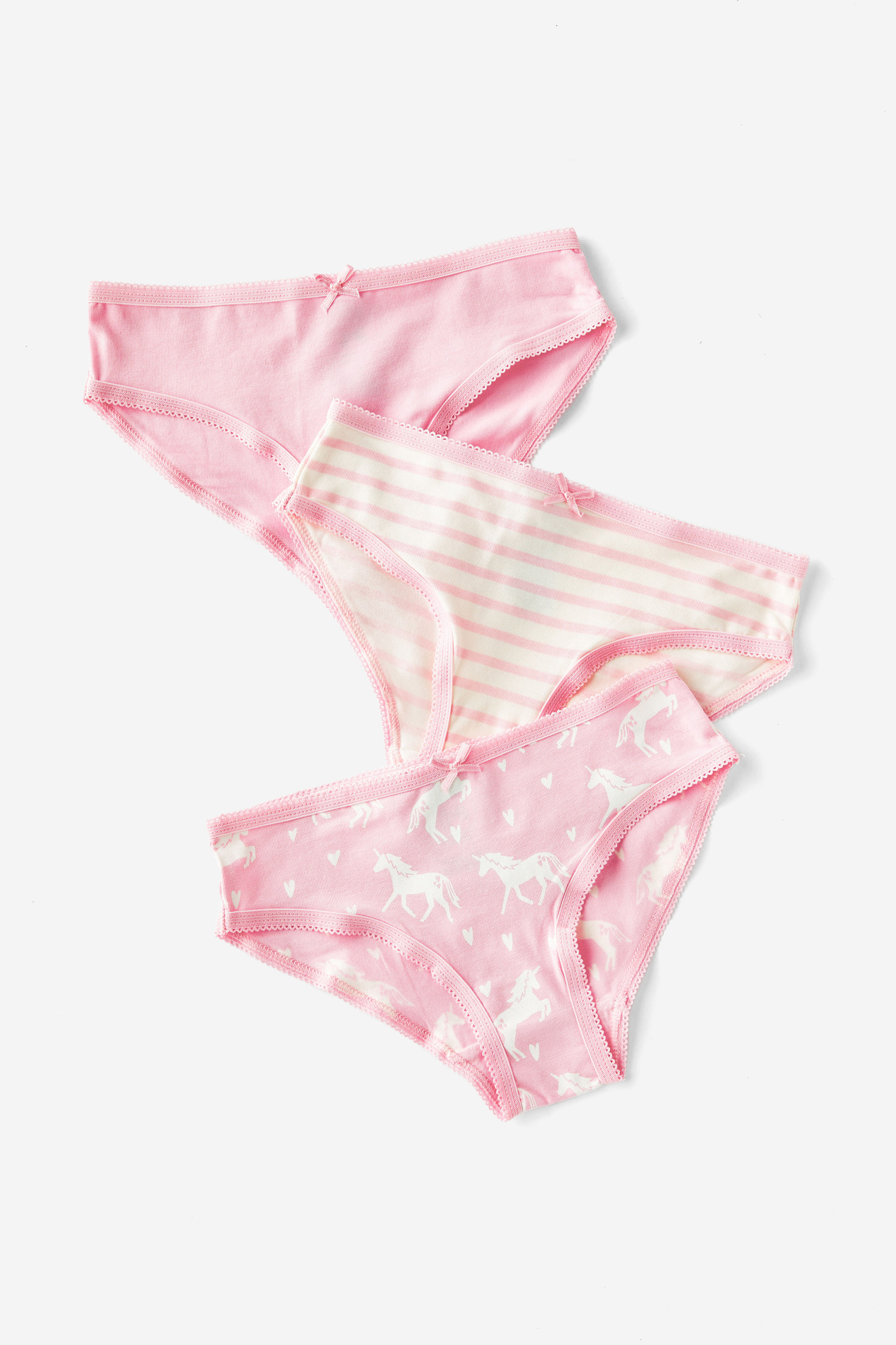 3 Pack Girls Underwear Briefs fairy pink/unicorn hearts
