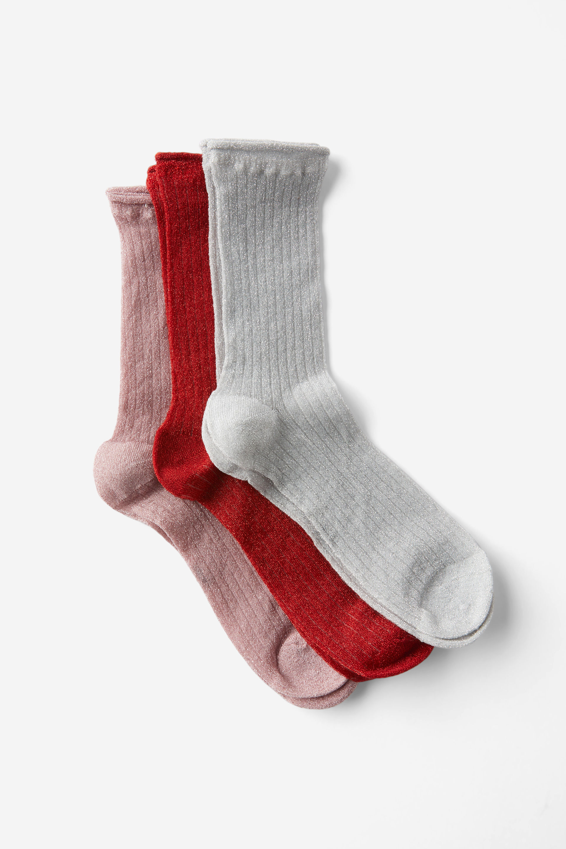 Kids 3Pk Sheer Lurex Crew Socks varsity red/silver/blush pink shimmer