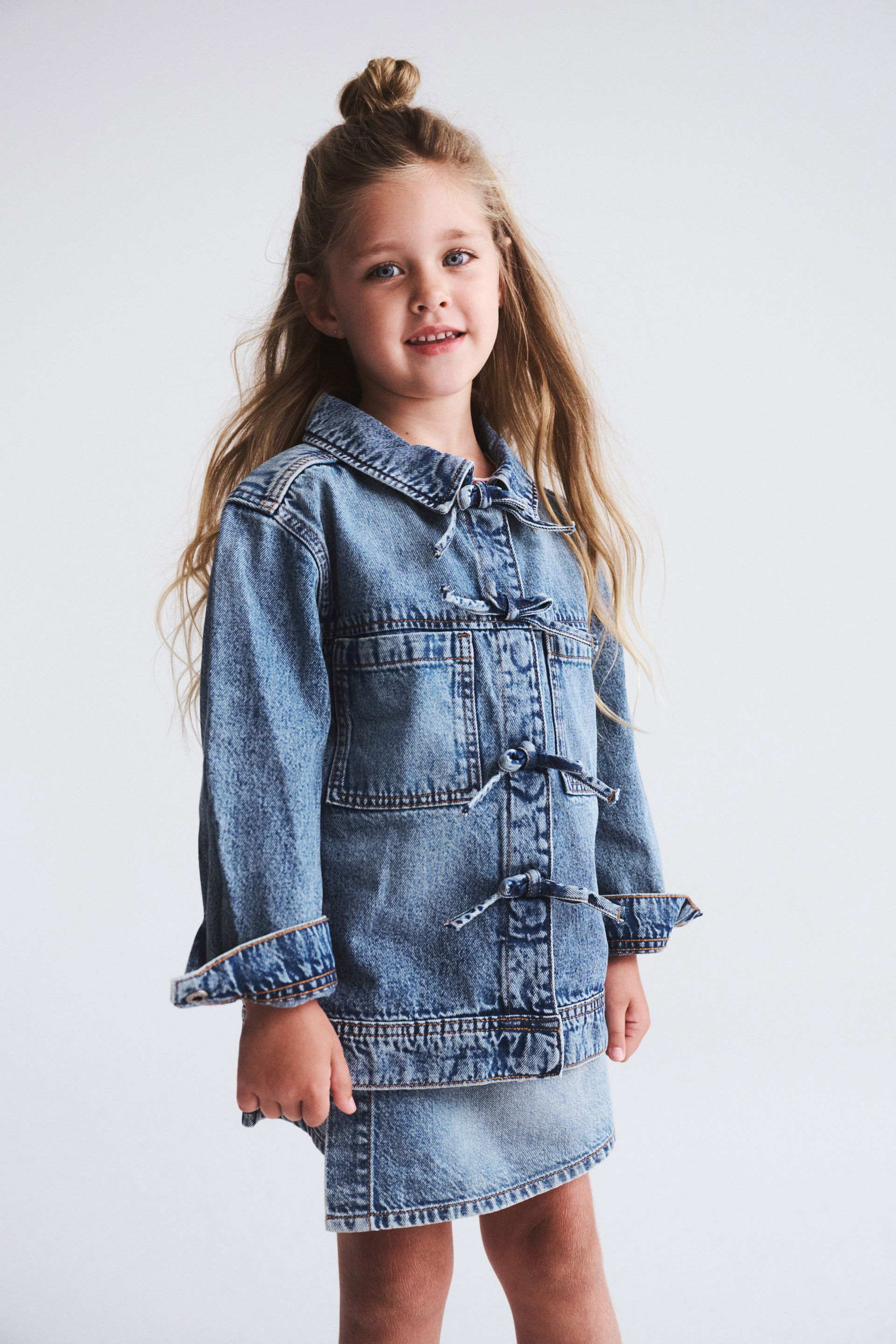 Emery Denim Shacket blue haven mid blue/bows