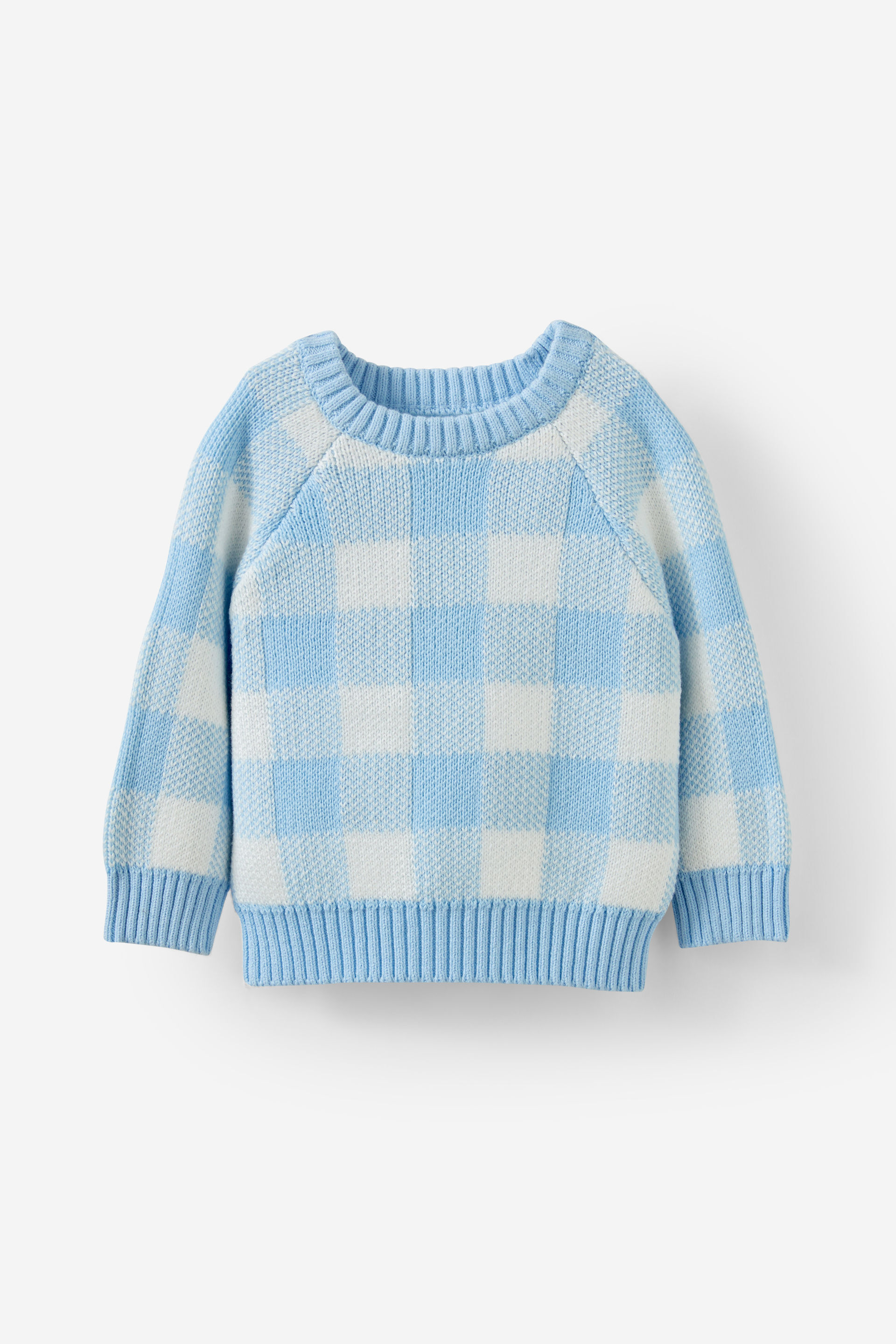 Organic Raglan Knit Sweater white water blue/buffalo check