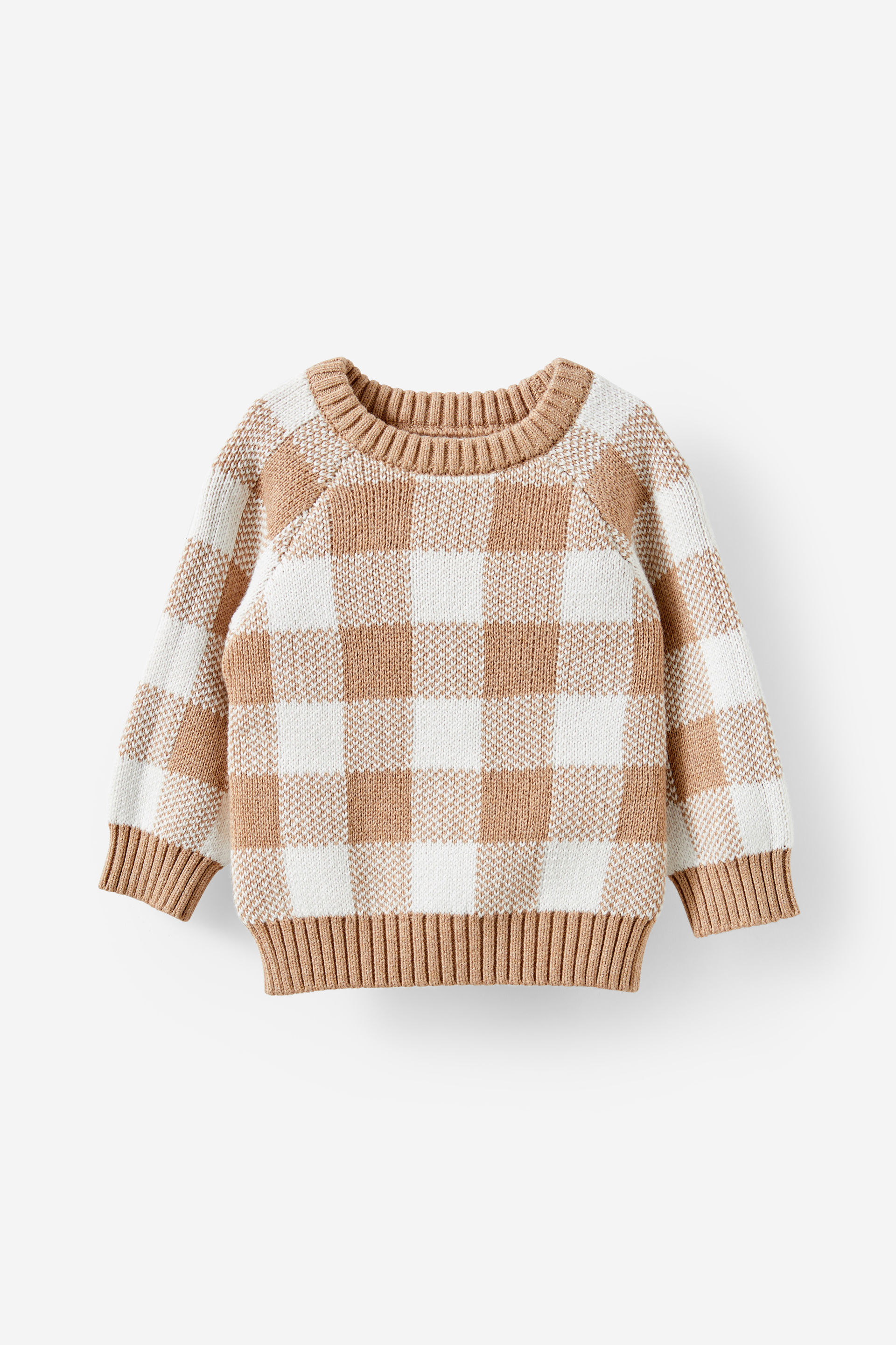 Organic Raglan Knit Sweater oatmilk marle/buffalo check