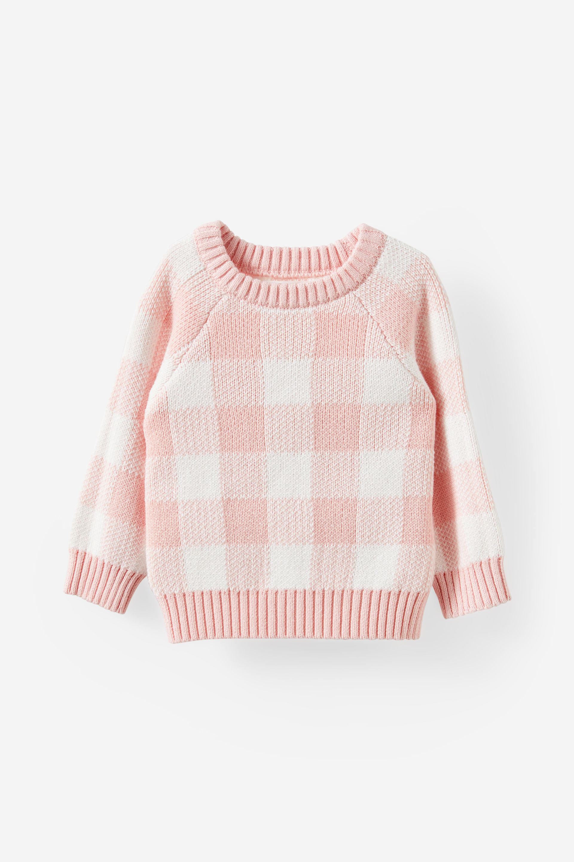 Organic Raglan Knit Sweater soft musk marle/buffalo check