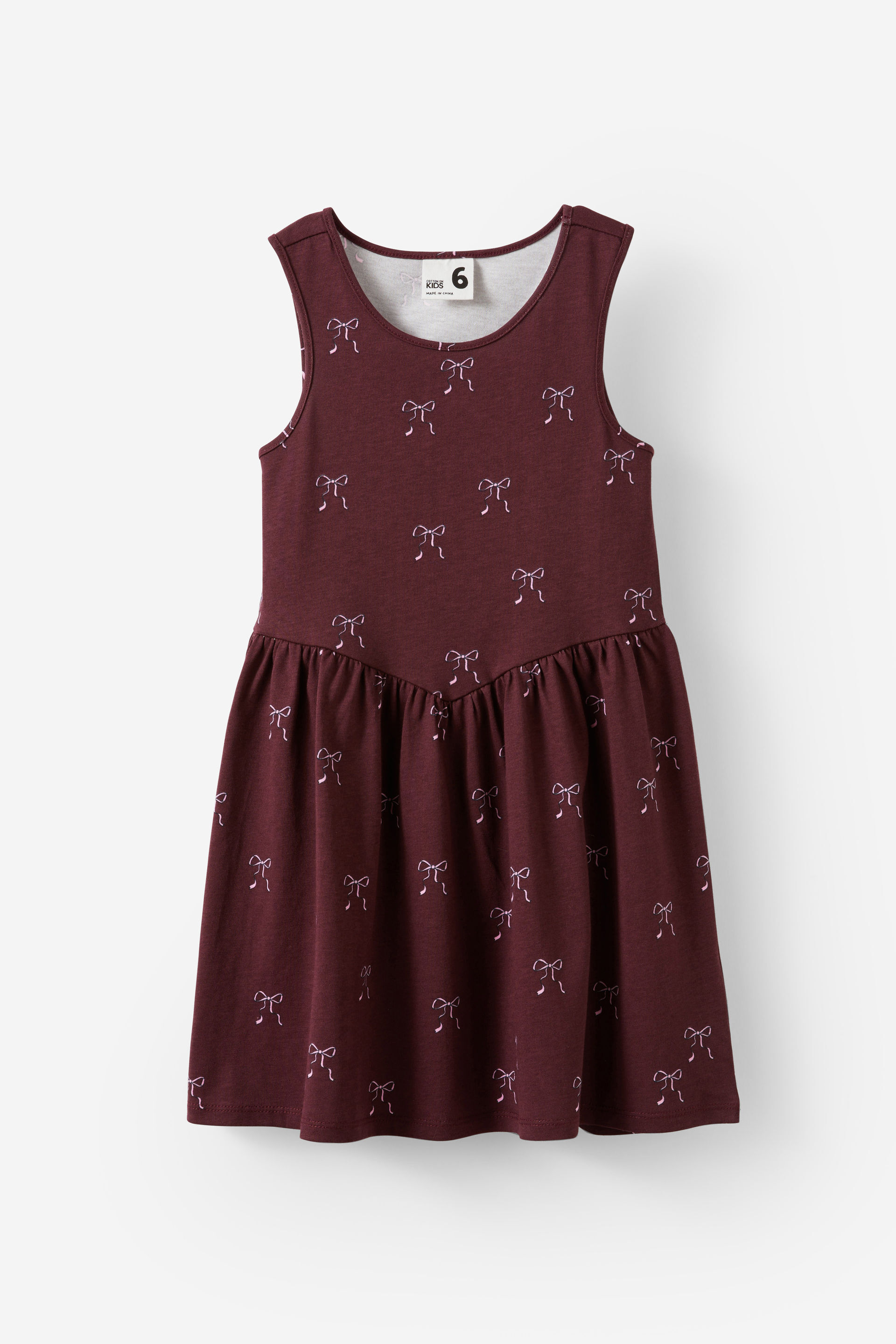 Summer Sleeveless Dress bordeaux/fairy pink bow