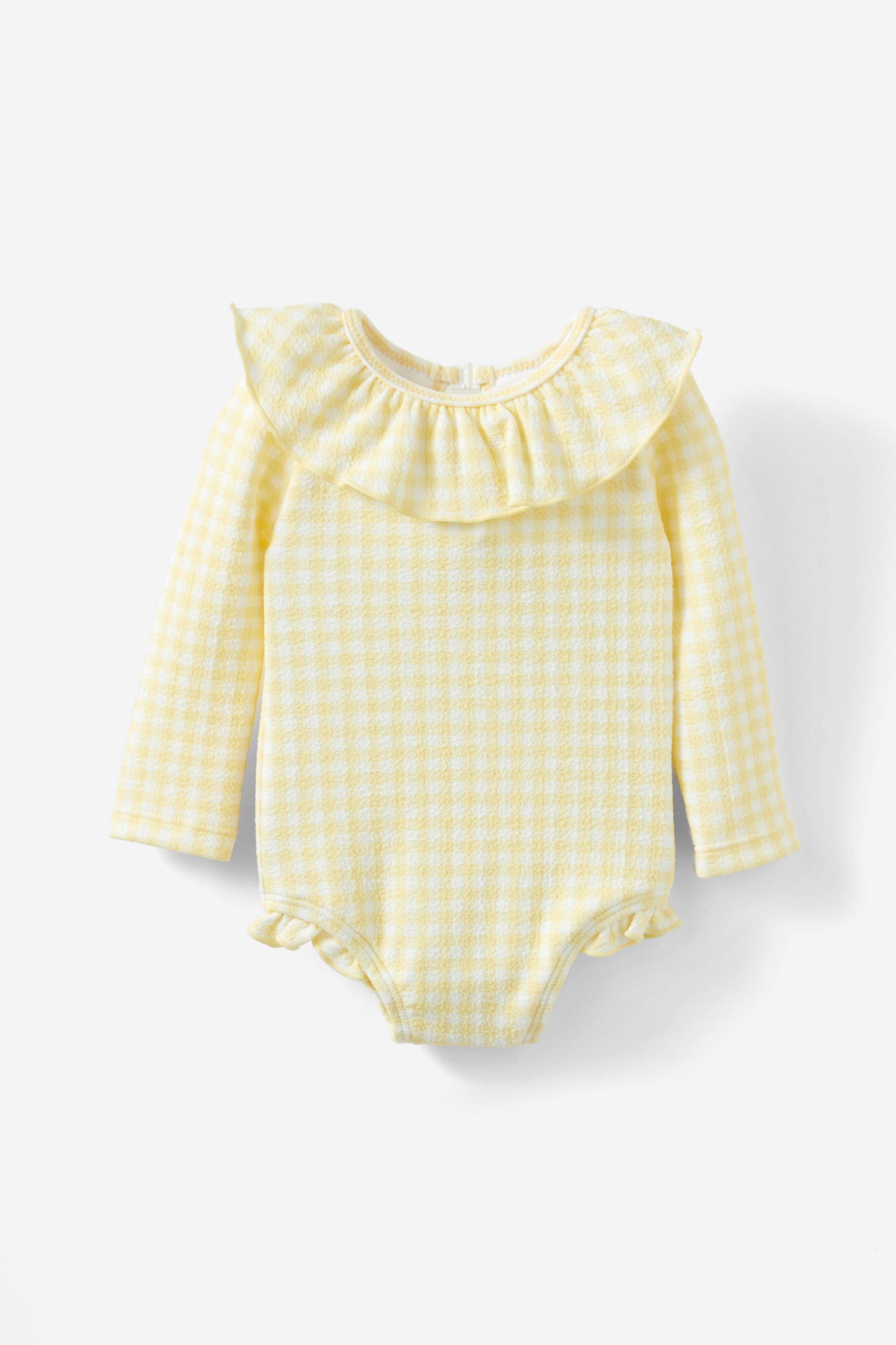 Bonnie Long Sleeve Ruffle One Piece (Keyhole Back) baby yellow/mini gingham