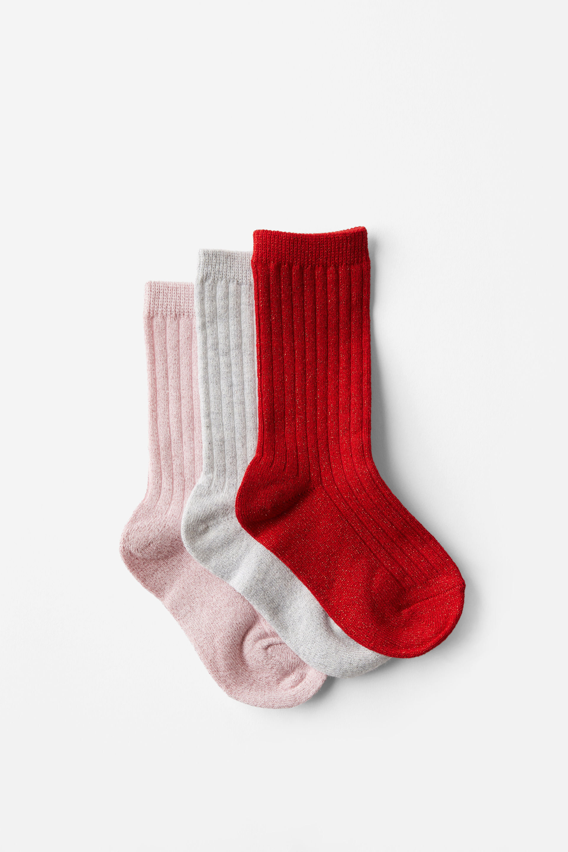 Kids 3Pk Sparkle Socks fairy pink/silver/varsity red