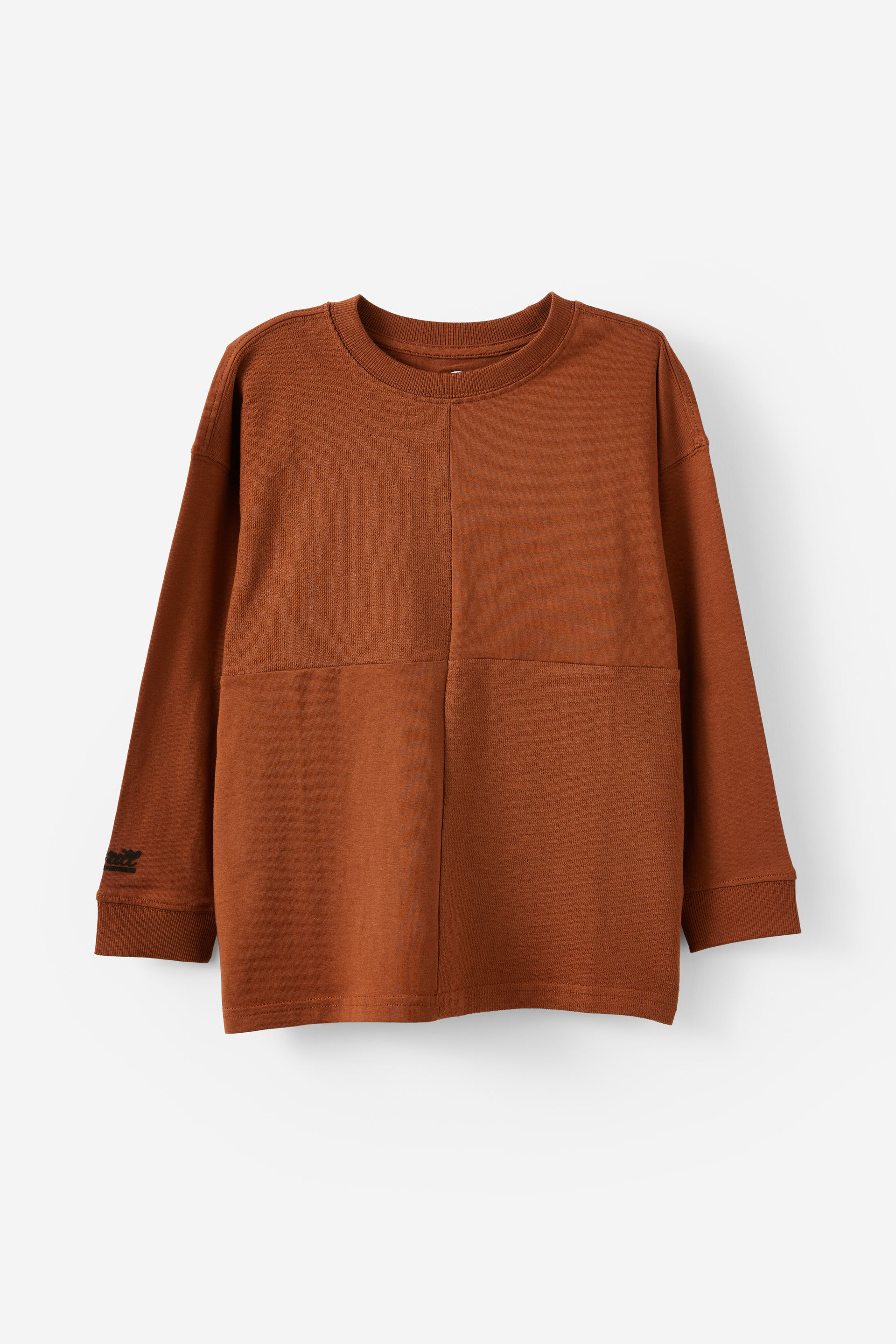 Long Sleeve Textured Splice Tee chestnut