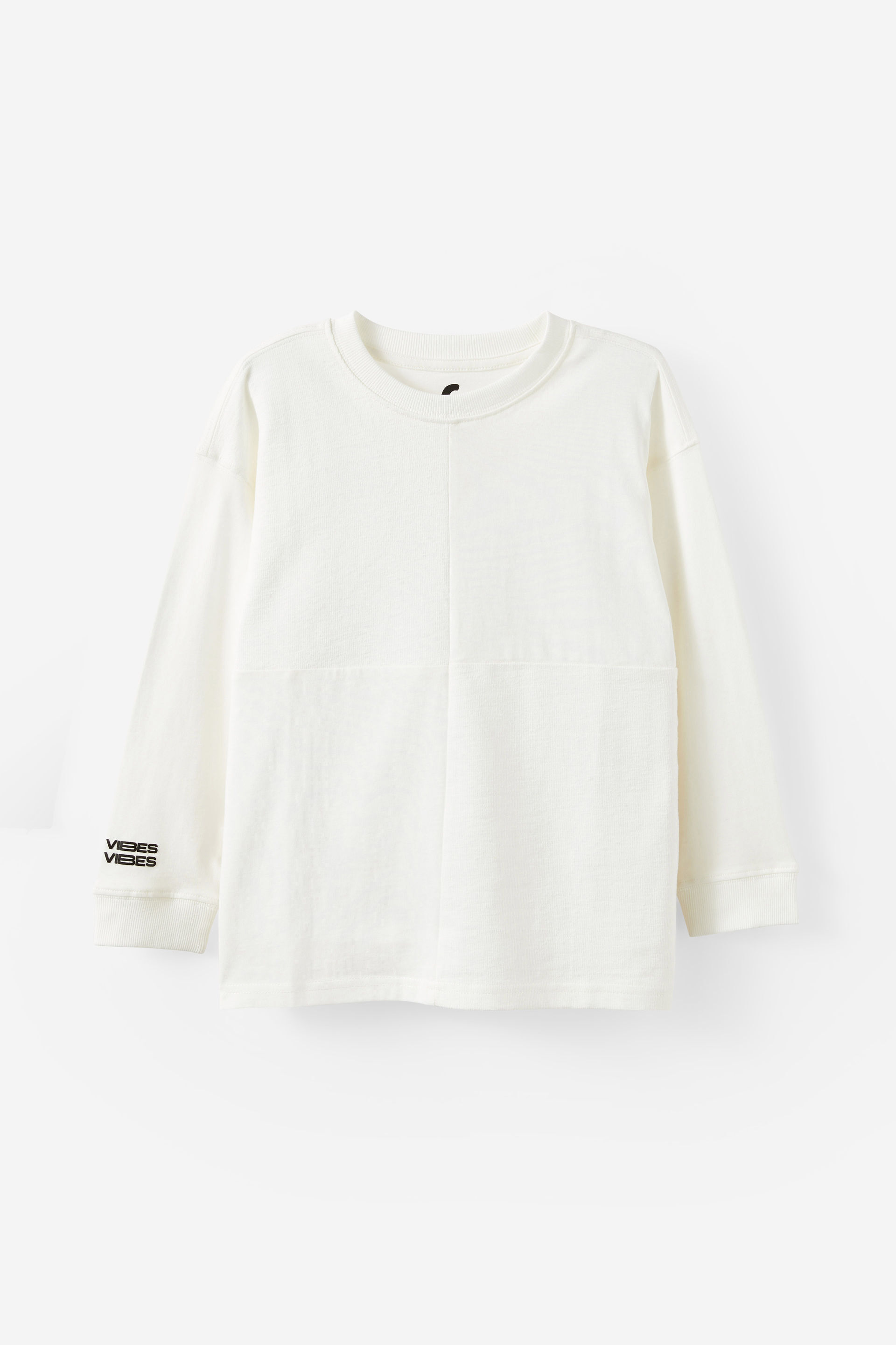 Long Sleeve Textured Splice Tee vanilla
