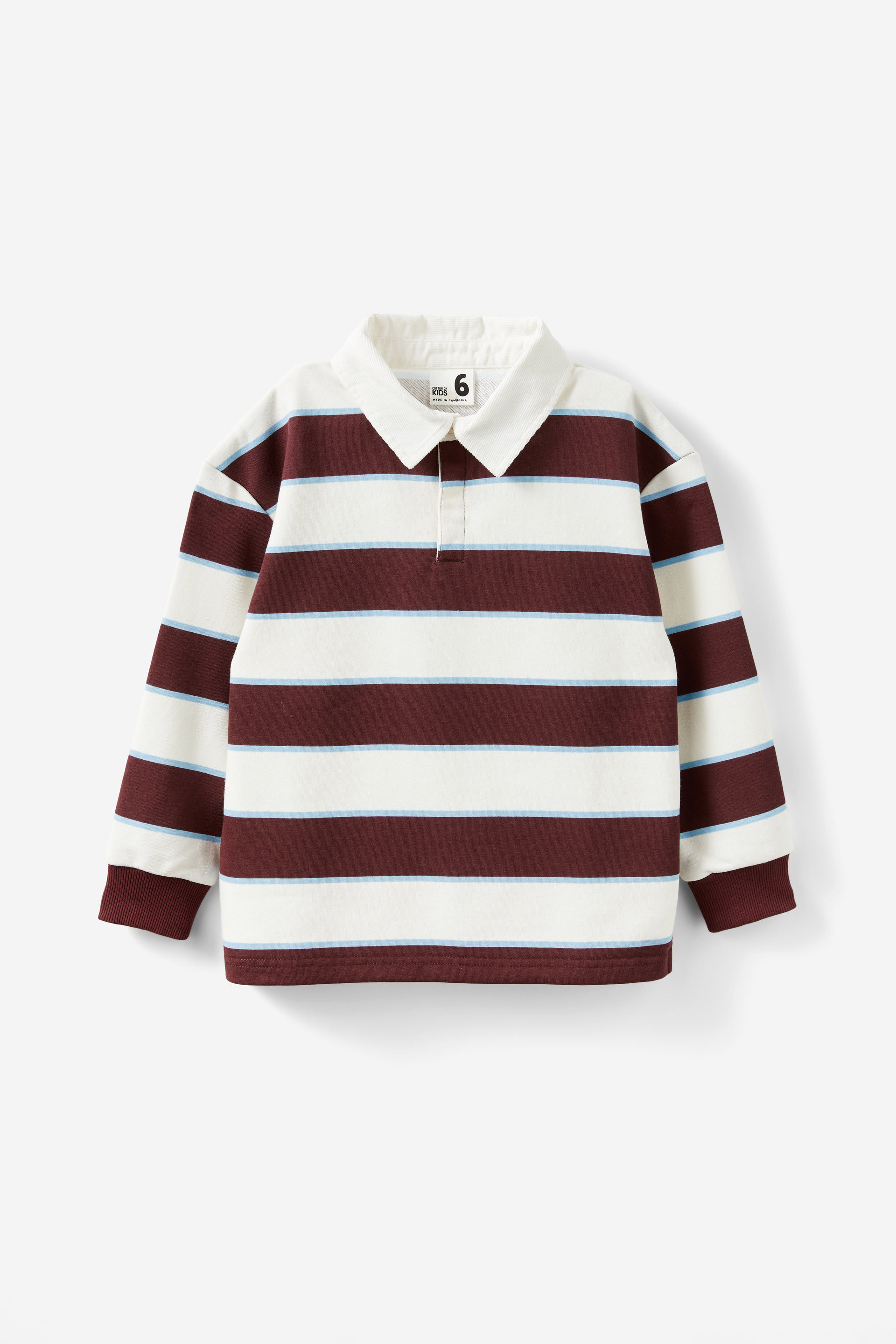Rugby Polo L/S Top vanilla sky blue/bordeaux stripe