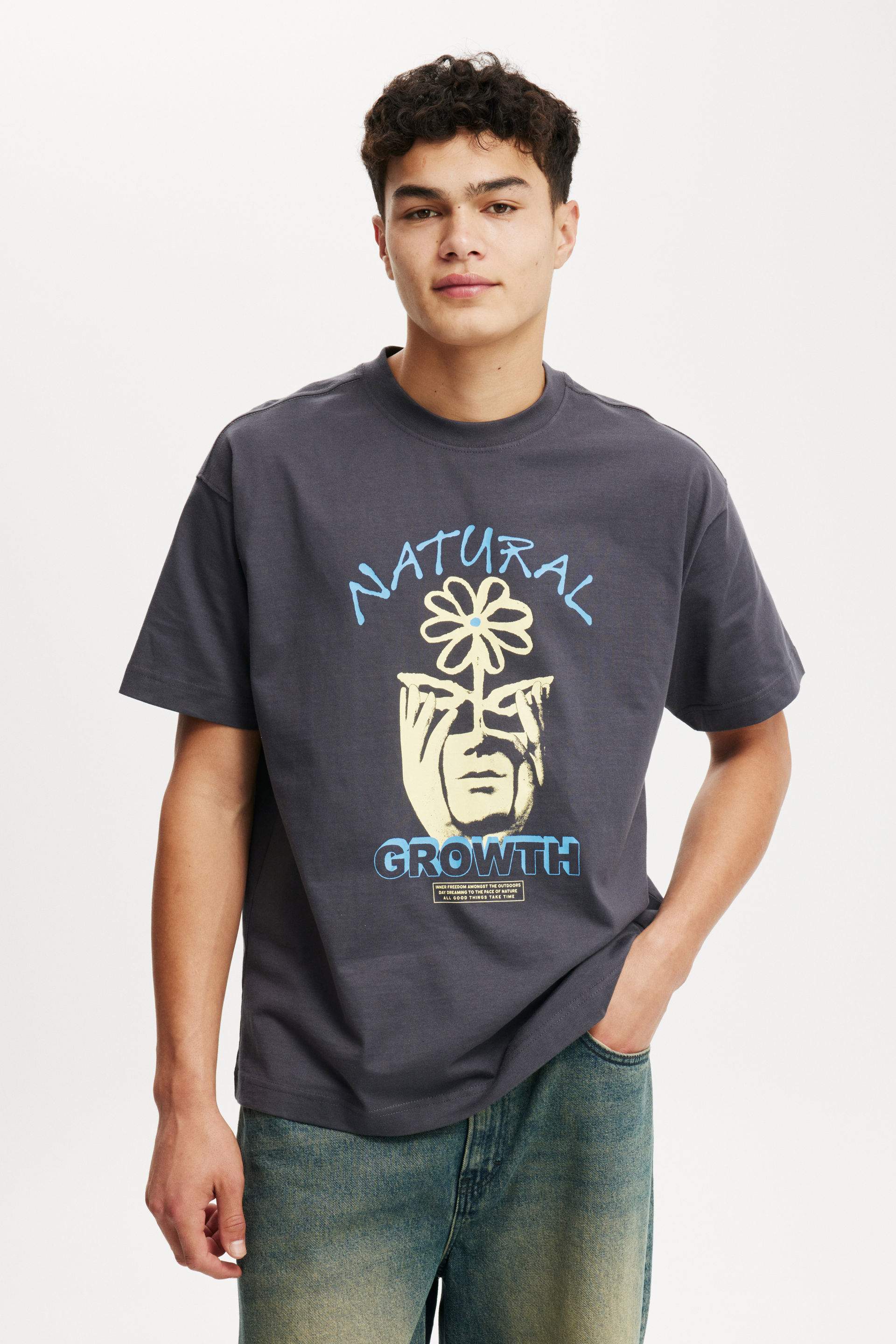 Box Fit Graphic T-Shirt late night blue/natural growth