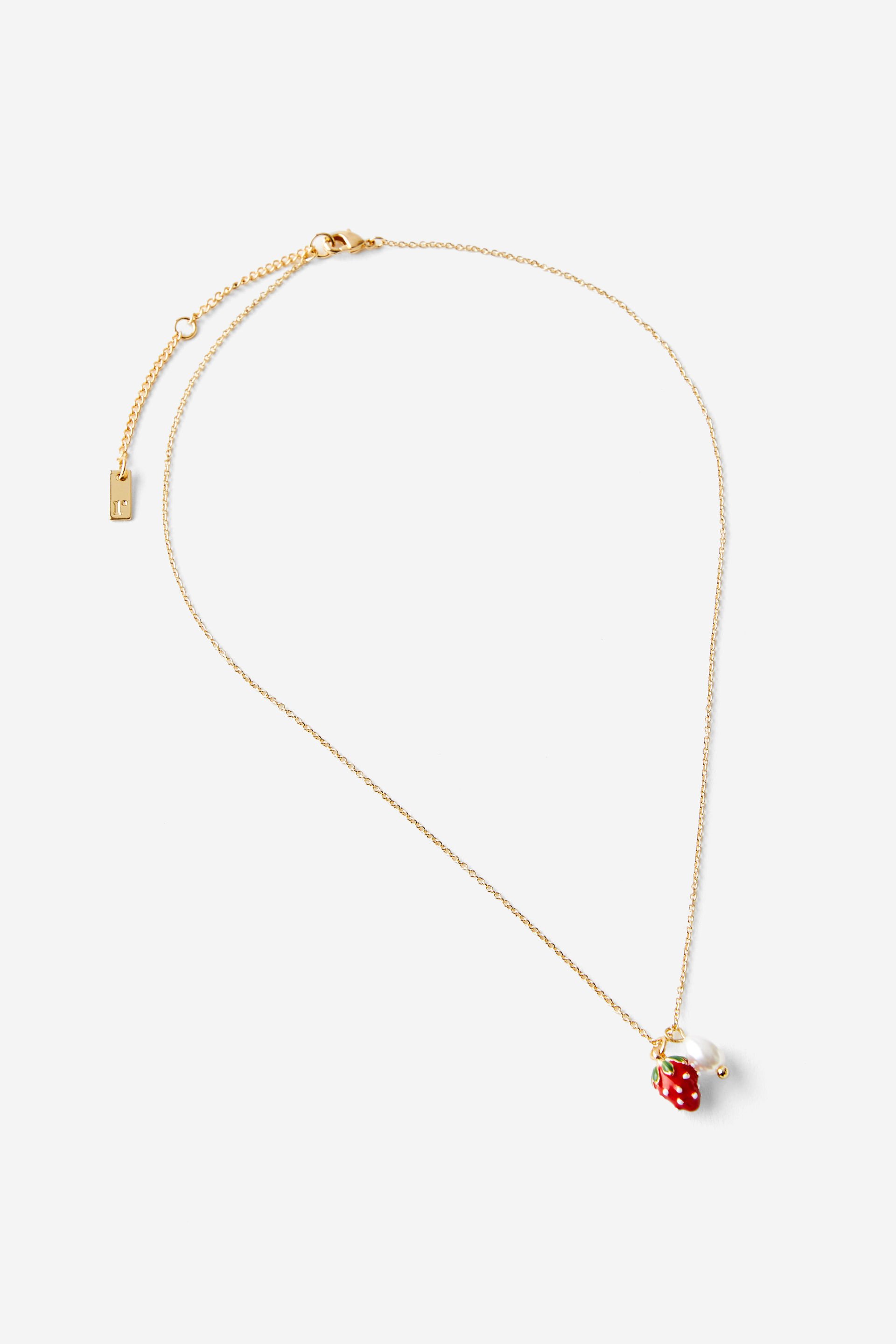 Pendant Necklace up gold pearl strawberry
