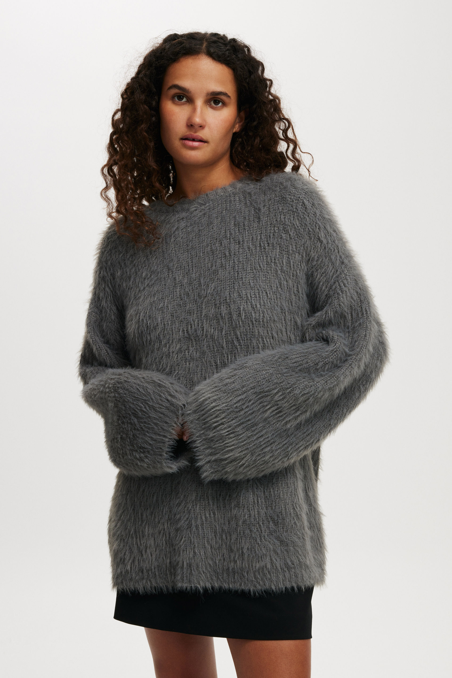 Faux Hair Rib Sweater graphite