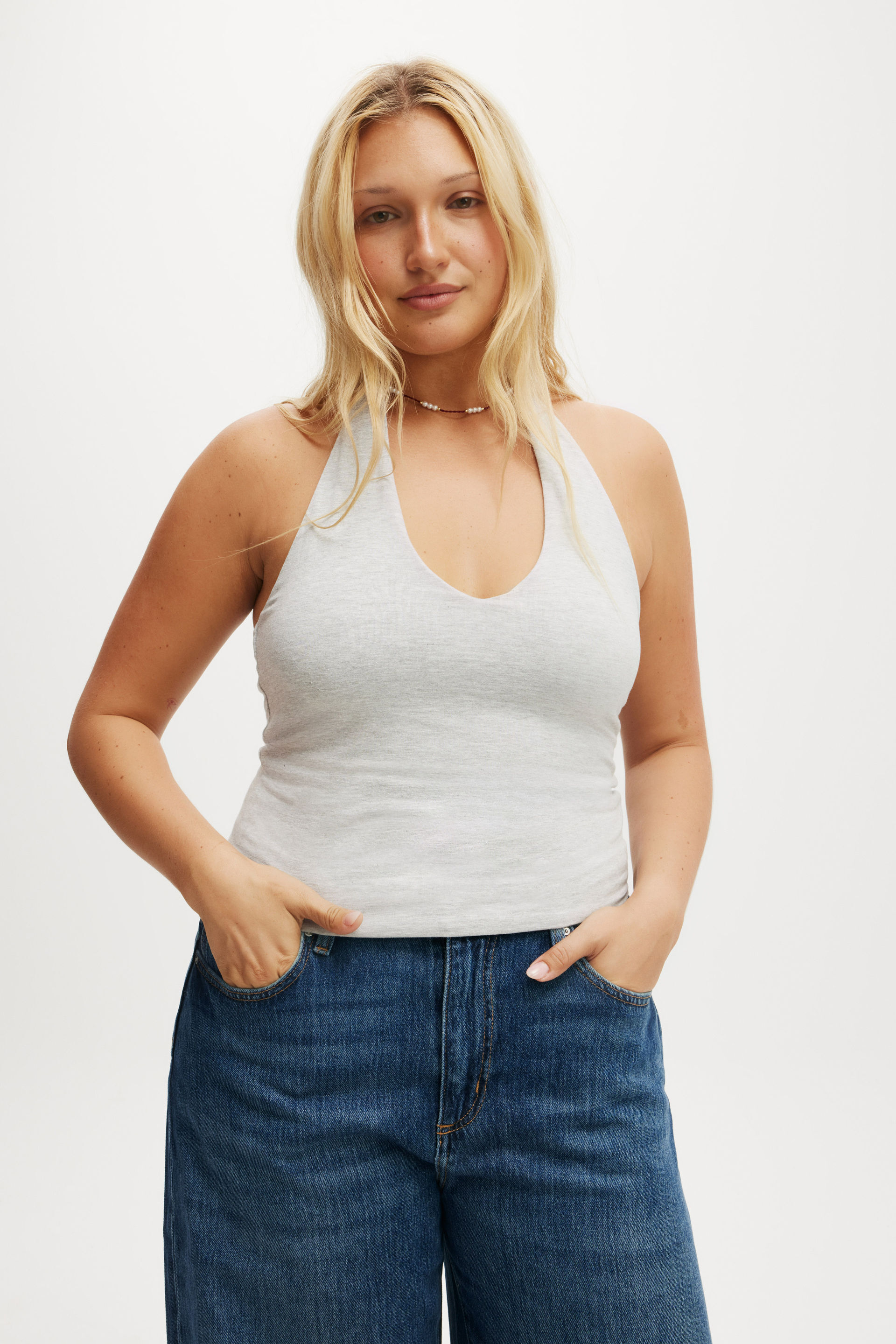 All Day V Neck Halter grey marle
