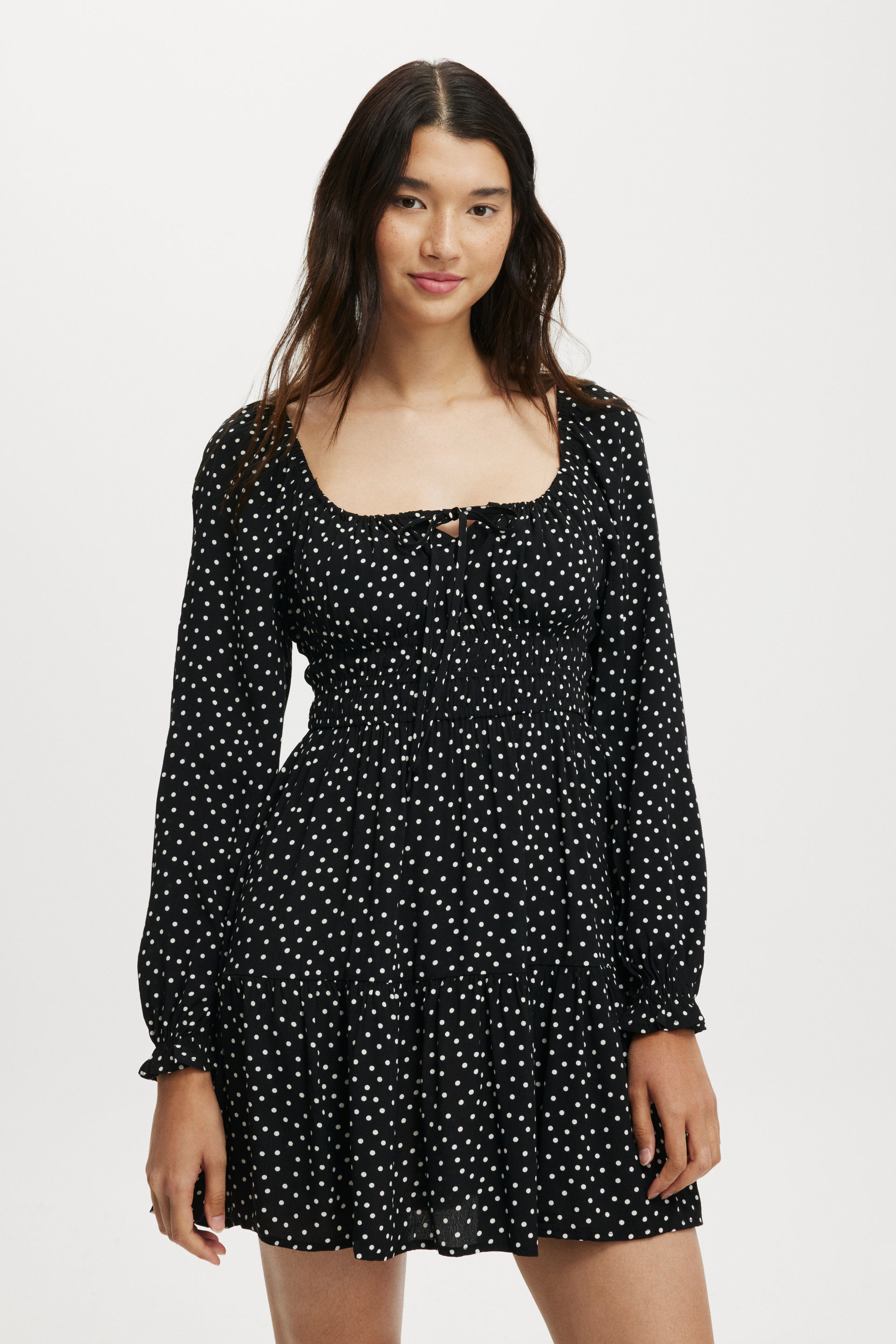 Valerie Long Sleeve Mini Dress jessa polka dot black