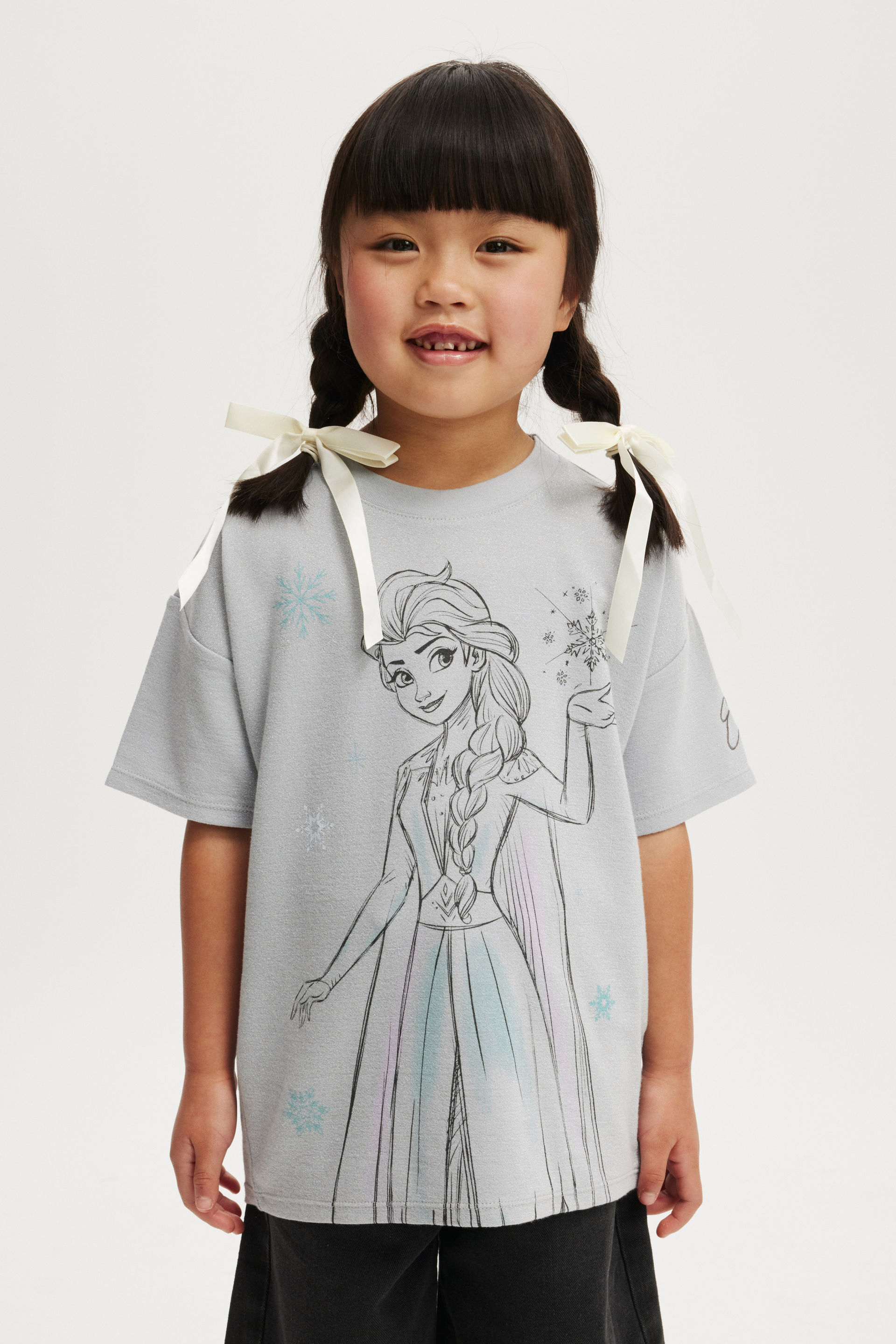 Elsa Drop Shoulder Short Sleeve Tee lcn dis elsa/silver sparkle