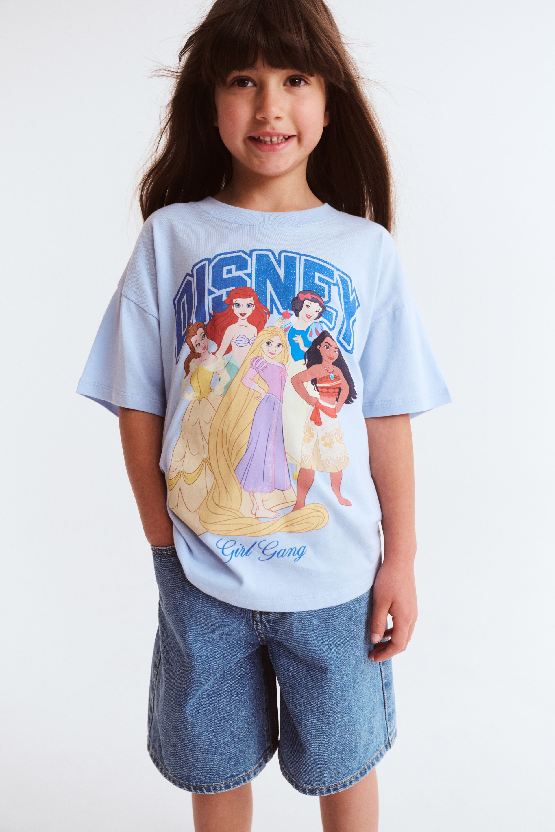 Disney Princess Drop Shoulder Short Sleeve Tee lcn dis girl gang/dawn blue
