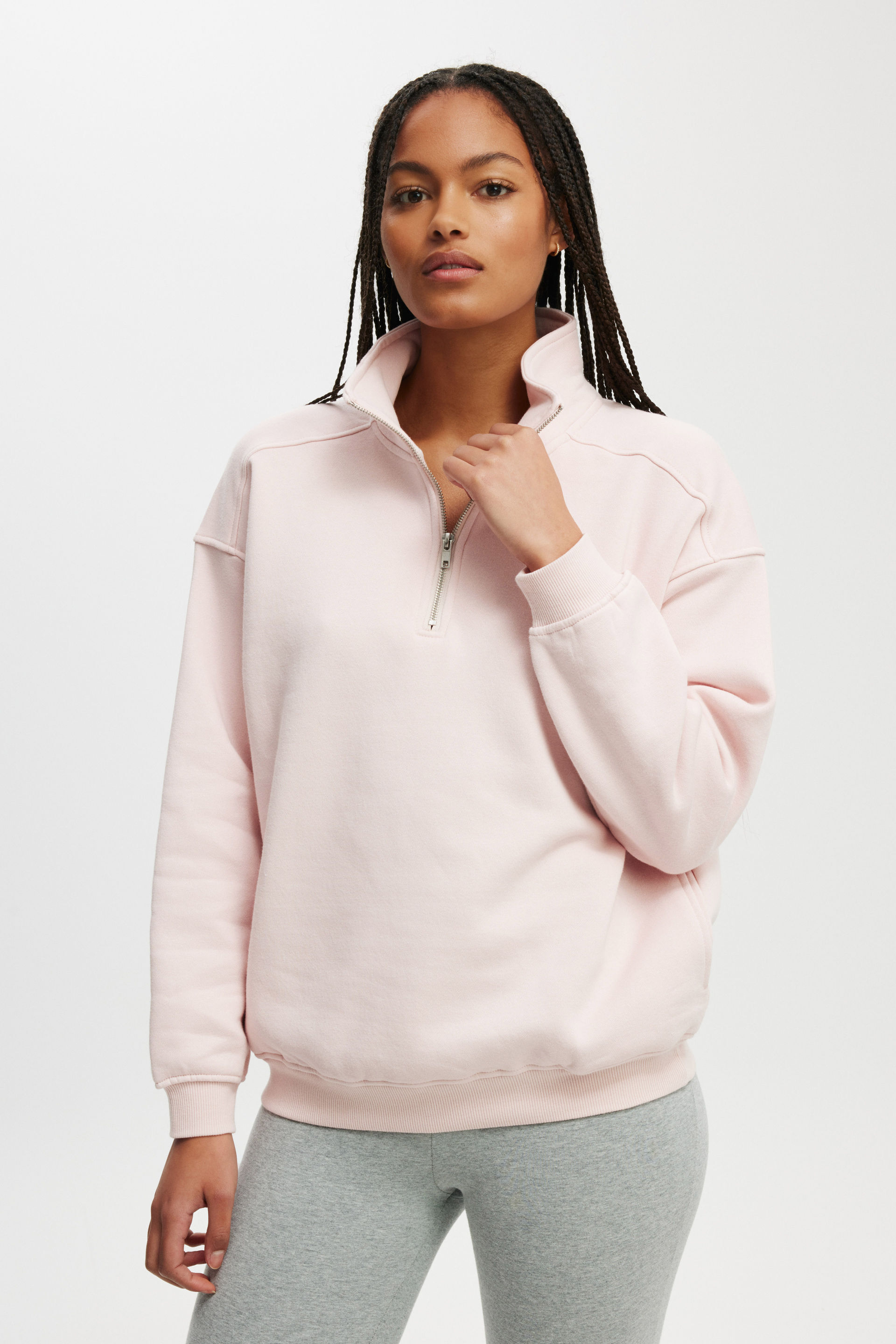 Classic Fleece Oversized Half Zip Sweatshirt soft pink