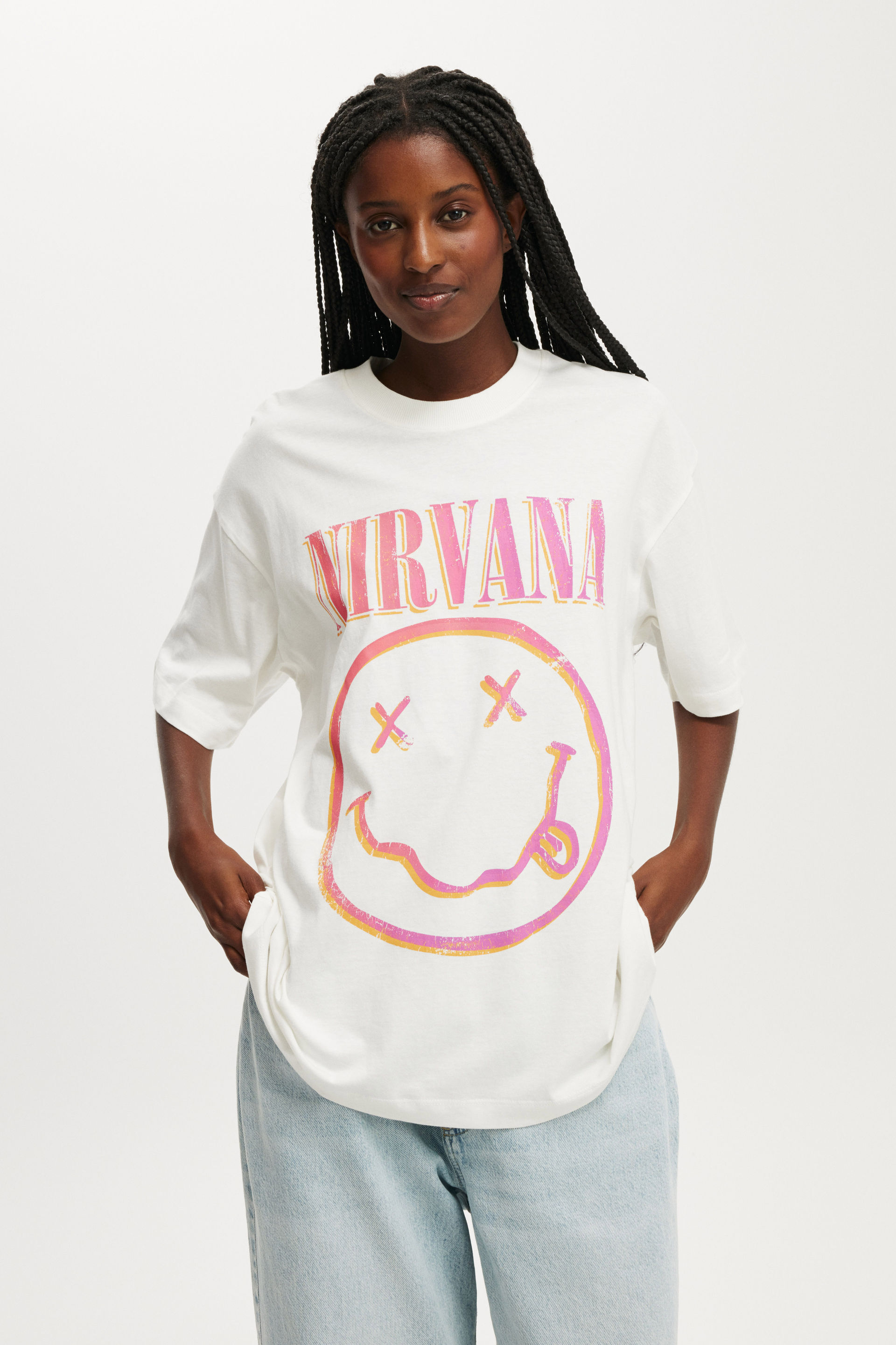 Nirvana Boxy Graphic Tee lcn mt nirvana smiley/ vintage white