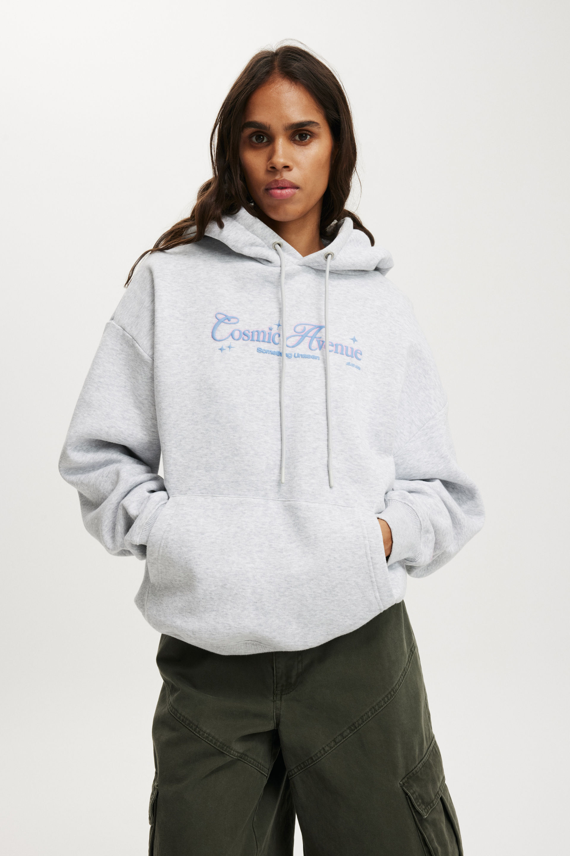 Graphic Fleece Hoodie cosmic energy / soft grey marle