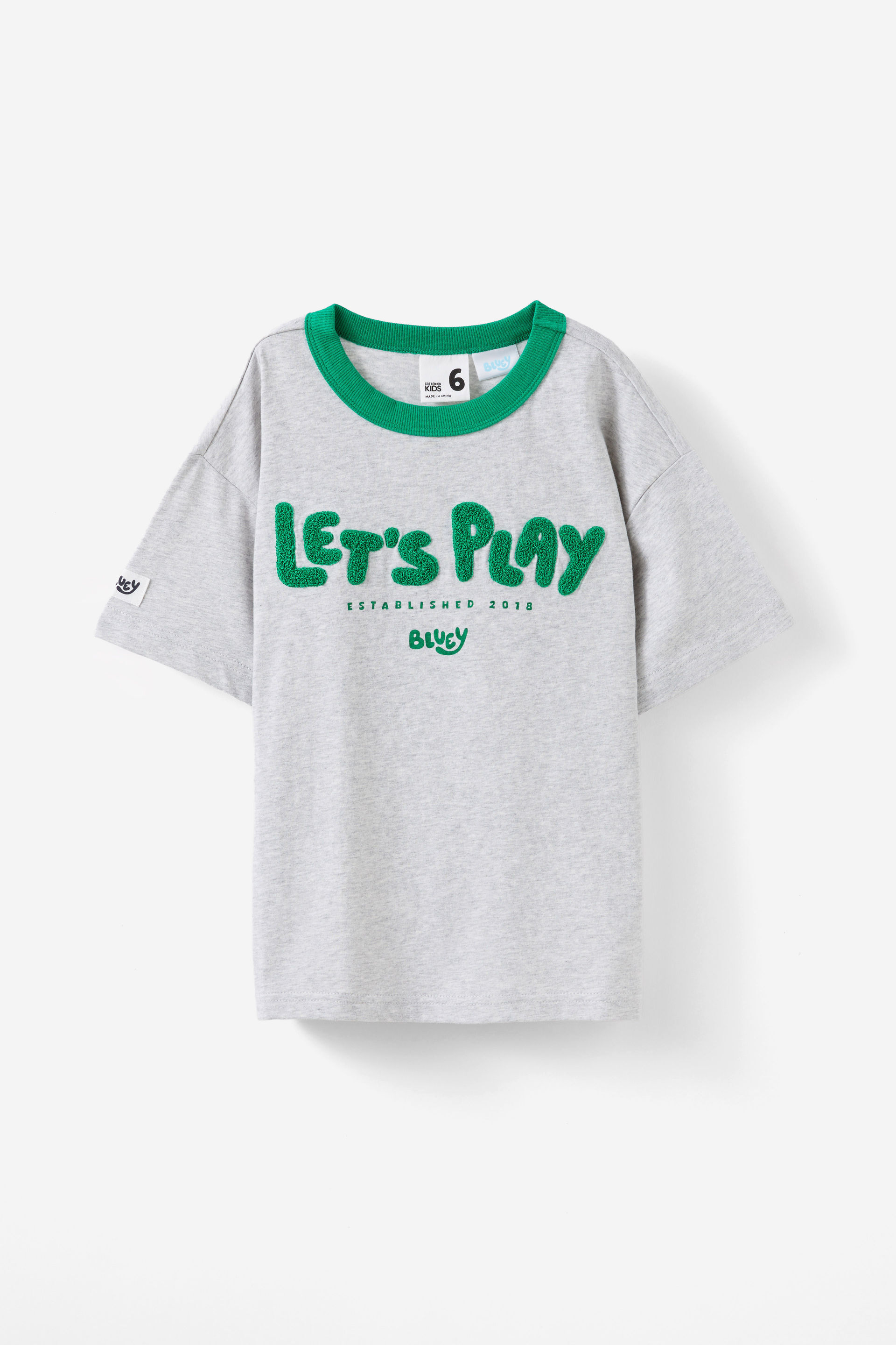 Bluey Drop Shoulder Short Sleeve Tee lcn blu fog grey marle/let s play bluey