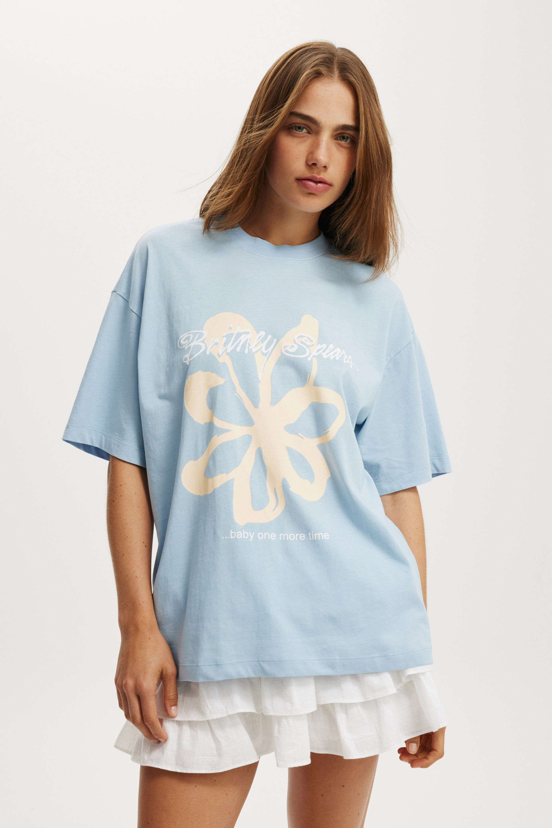 Britney Spears Boxy Graphic Tee lcn br britney spears one more time/ dusk blu