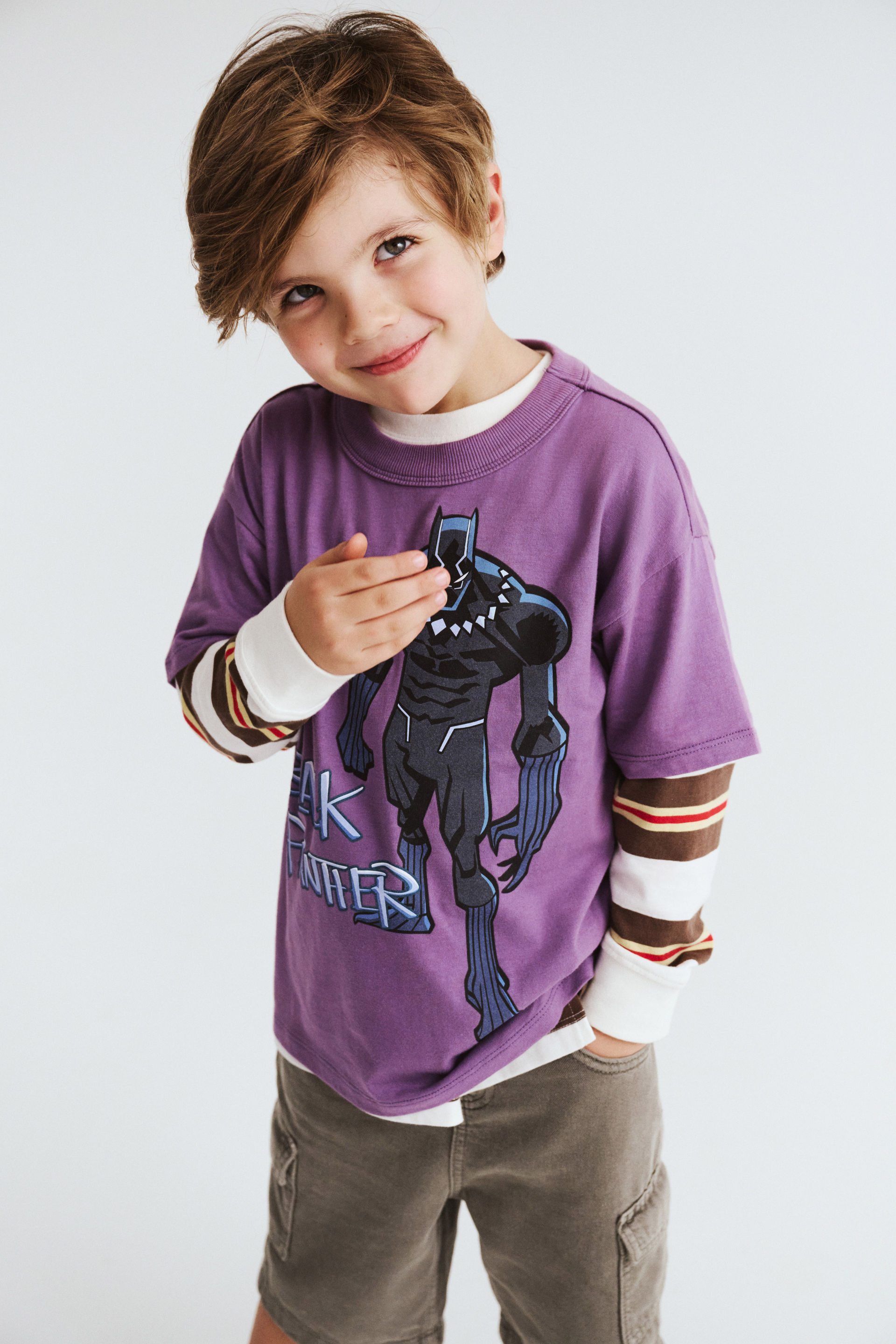 Black Panther Drop Shoulder Short Sleeve Tee lcn mar dark mauve/black panther hero