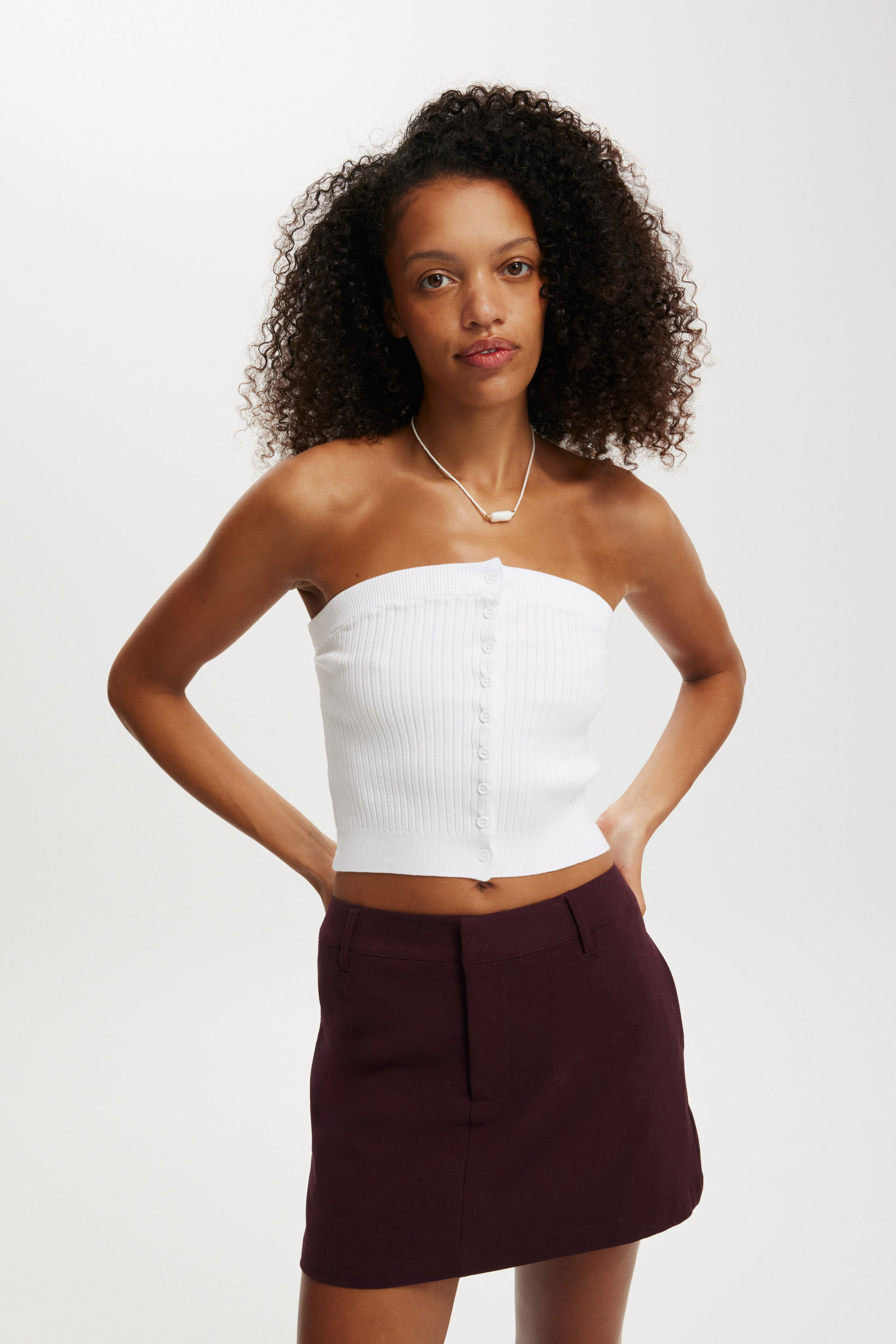 Baby Rib Button Bandeau white